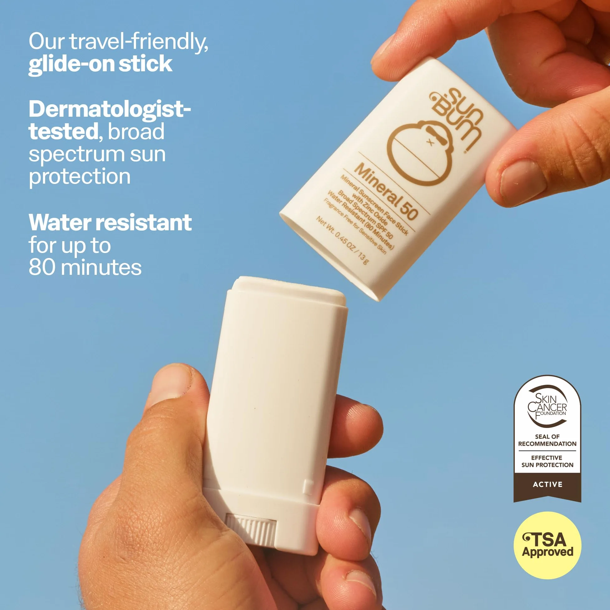 Sun Bum Crema solare minerale SPF 50 per il viso, resistente all'acqua, ad ampio spettro, con vitamina E, ipoallergenica, conforme alla Hawaii 104 Act