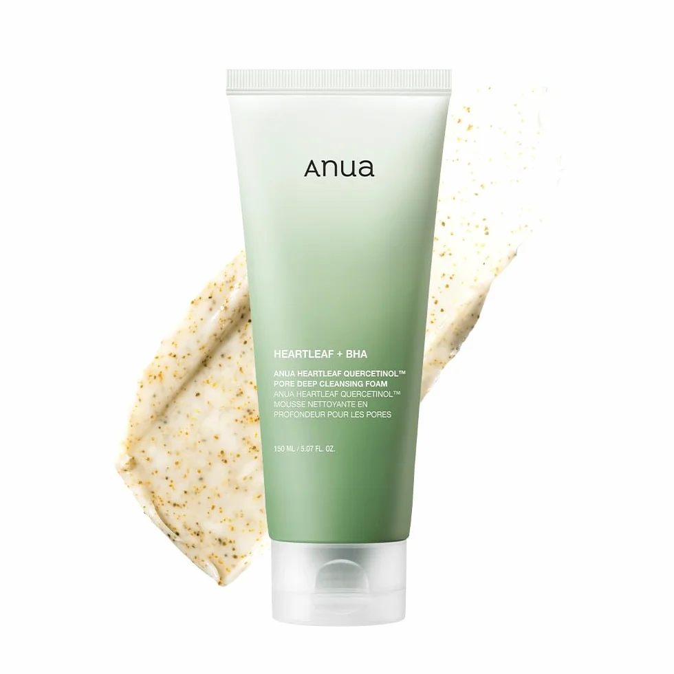 ANUA Heartleaf Quercetinol Pore Deep Cleansing Foam, detergente viso, per doppia pulizia, BHA, acido ialuronico, glicerina, detergente viso, rimozione punti neri, (150 ml/5,07 fl.oz.)