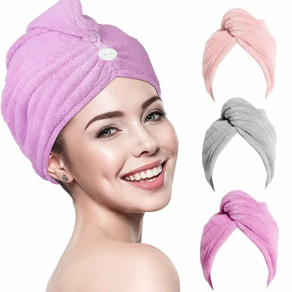 RIGHTWELL Asciugamano Per Capelli 3 Pezzi Asciugamano In Tessuto Di Microfibra Soft Super Assorbente Design Dei Bottoni