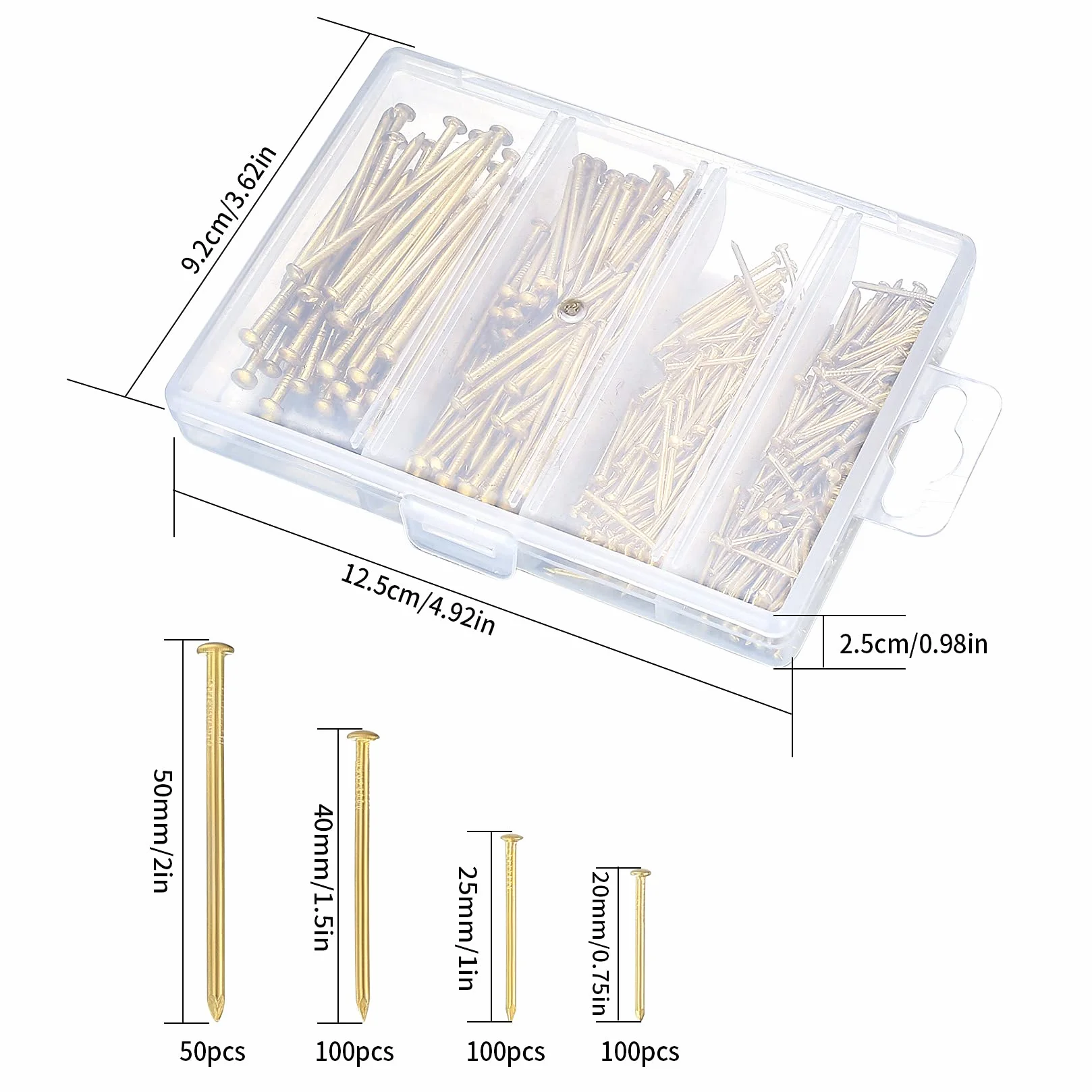 350 chiodi e spilli in ottone dorato 20/25/40/50 mm per legno