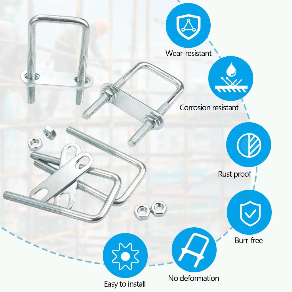Bulloni a U Quadrato M8 40 x 100 mm Acciaio Inox con Piastra del Telaio e Rondelle, 6 Pezzi