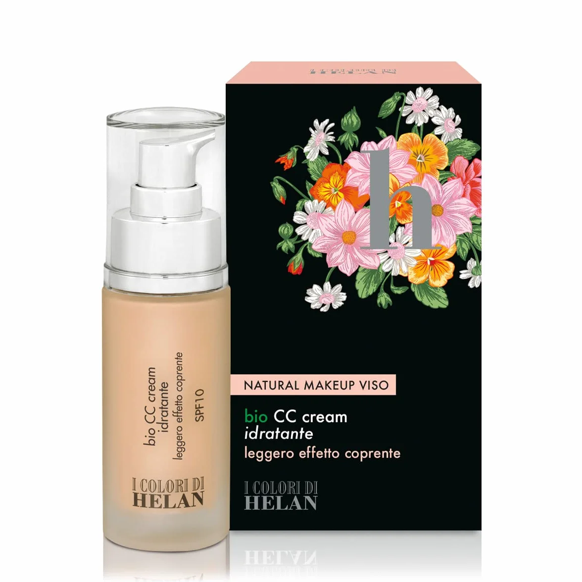 Helan - CC Cream Naturale, Idratante e Leggera con Protezione Solare Viso SPF 10 e Acido Ialuronico, Fondotinta Coprente Effetto Leggero Opacizzante, Make Up Luminoso e Uniforme - Trucchi Donna, 30 ml