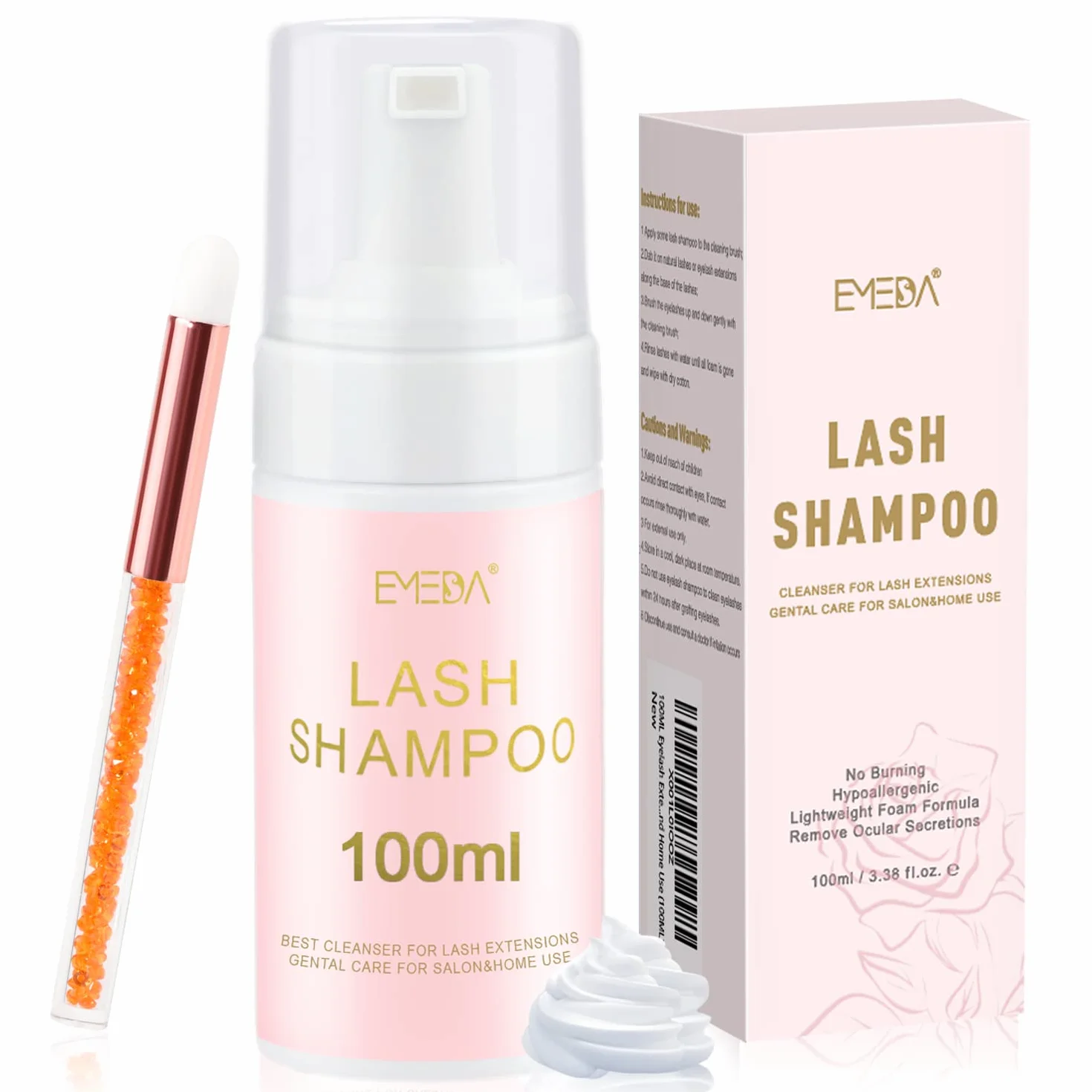 EMEDA 100ML Shampoo Per Ciglia con pennello kit Detergente Schiumogeno 100ml mousse lash extension
