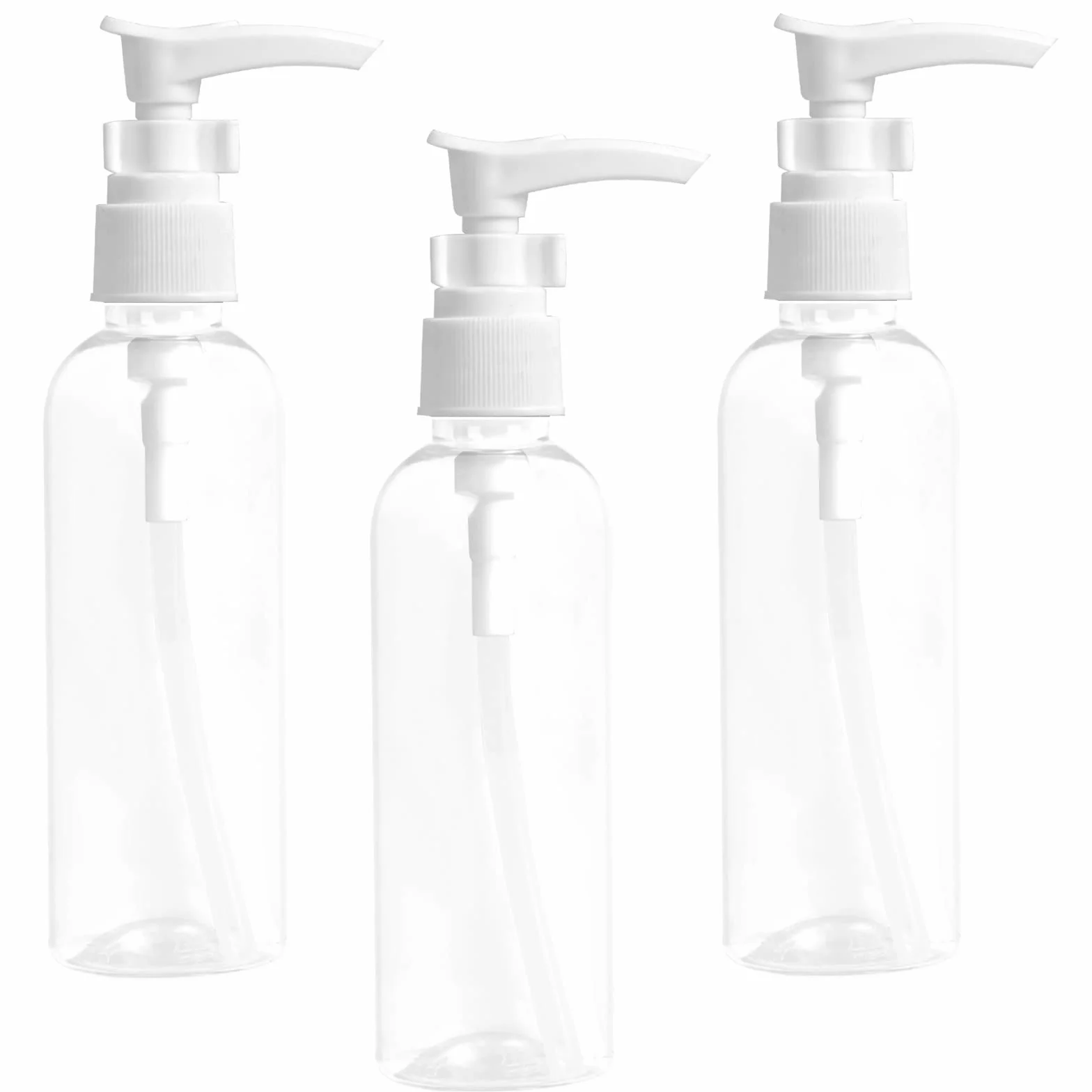 3 Pezzi 100 ml Bottiglie da Viaggio Trasparenti in Aereo Vuote, Pompa da Viaggio in Plastica Dispenser, Boccette Contenitori Ricaricabile, per Cosmetici, Lozione, Bagno, Shampoo Liquidi
