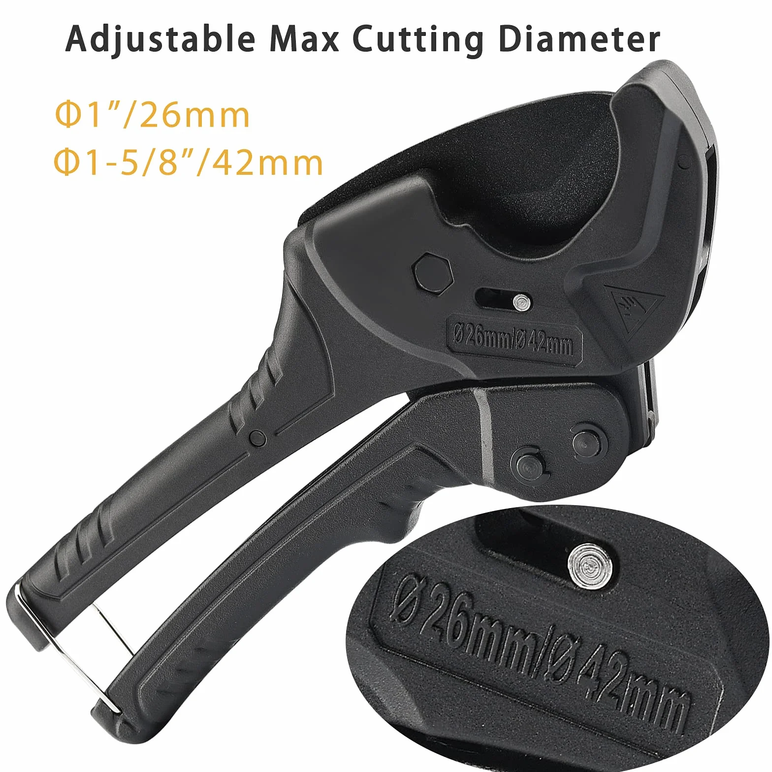 DOWELL PVC Tubo Cutter Ratchet Heavy Duty Teflon Rivestito Lama Acciaio Inox Regolabile 1-5/8 pollici 42mm