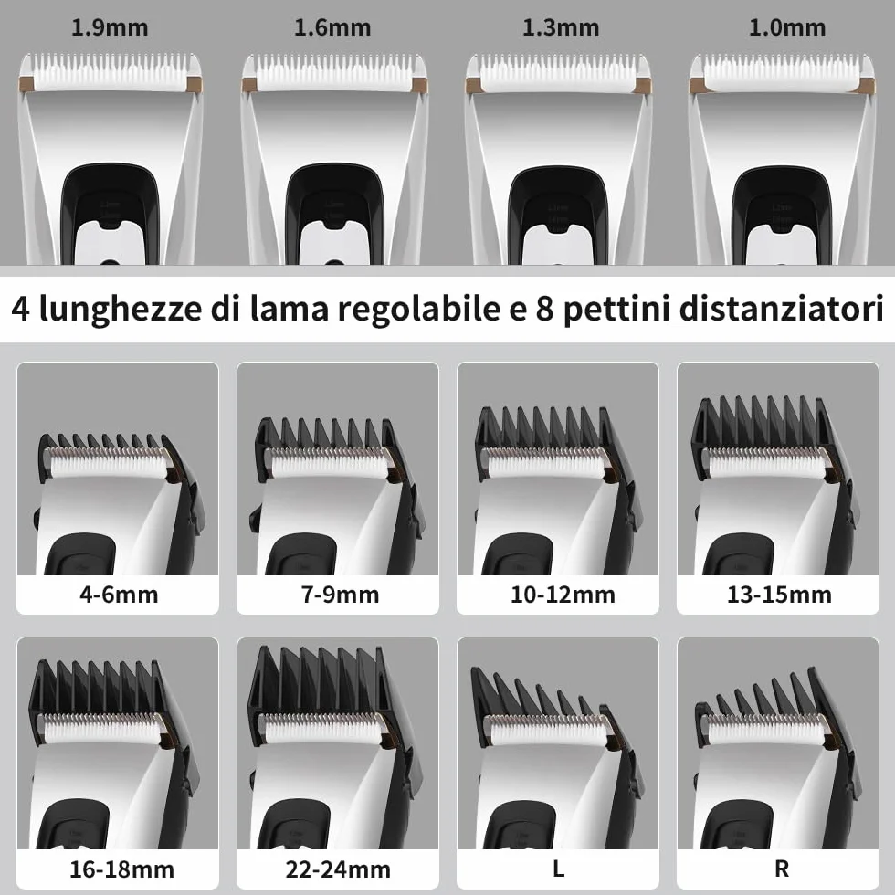 Tagliacapelli Uomo Professionale Regolabarba Elettrico Lama Regolabile Ceramica Titanio con 8 Pettine di Precisione Schermo LCD Impermeabile