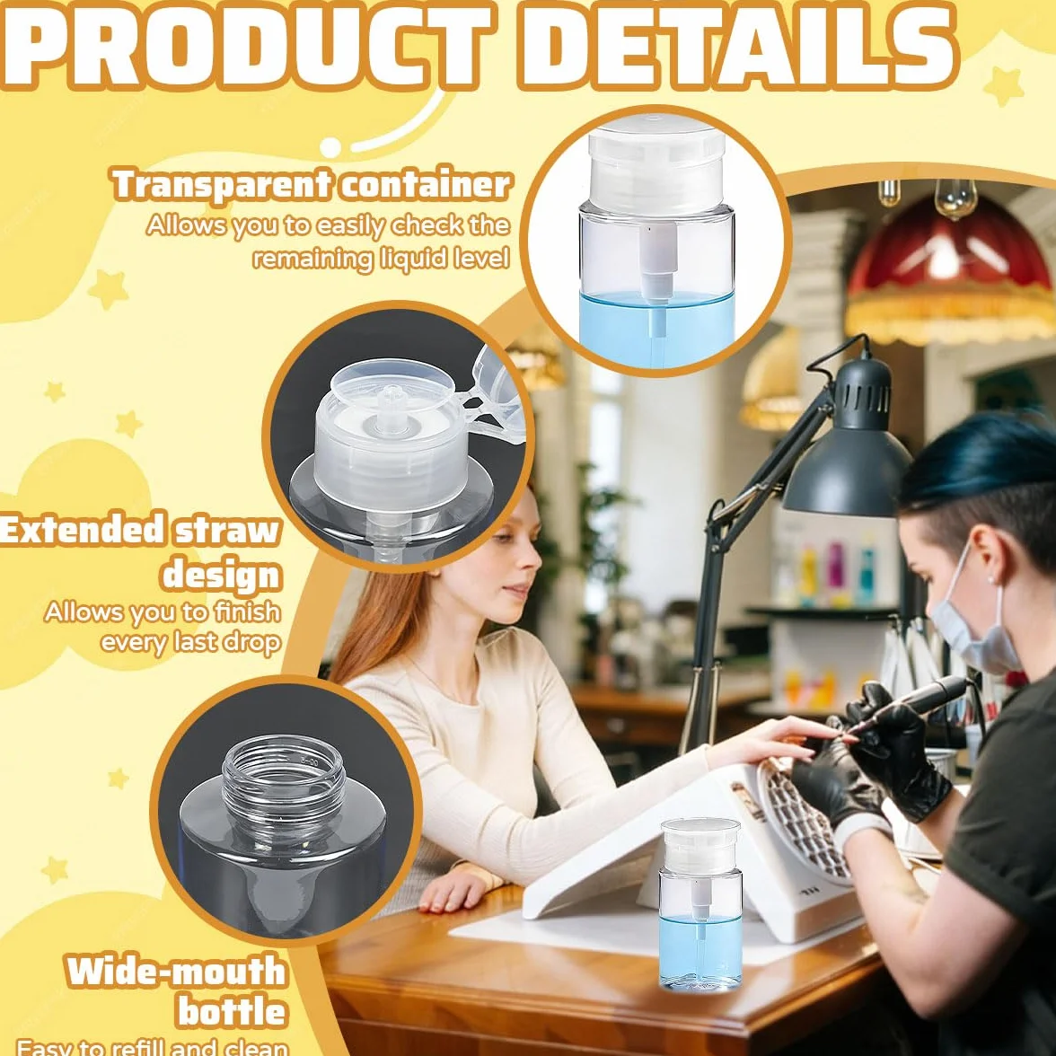 4 Pz Dispenser a Pressione Pompa di Rimozione Smalto in Plastica da 200ml,Bottiglia Trasparente per Solvente per Unghie,Dispenser di Liquidi a Pressione per Cosmetici, Cura delle Unghie