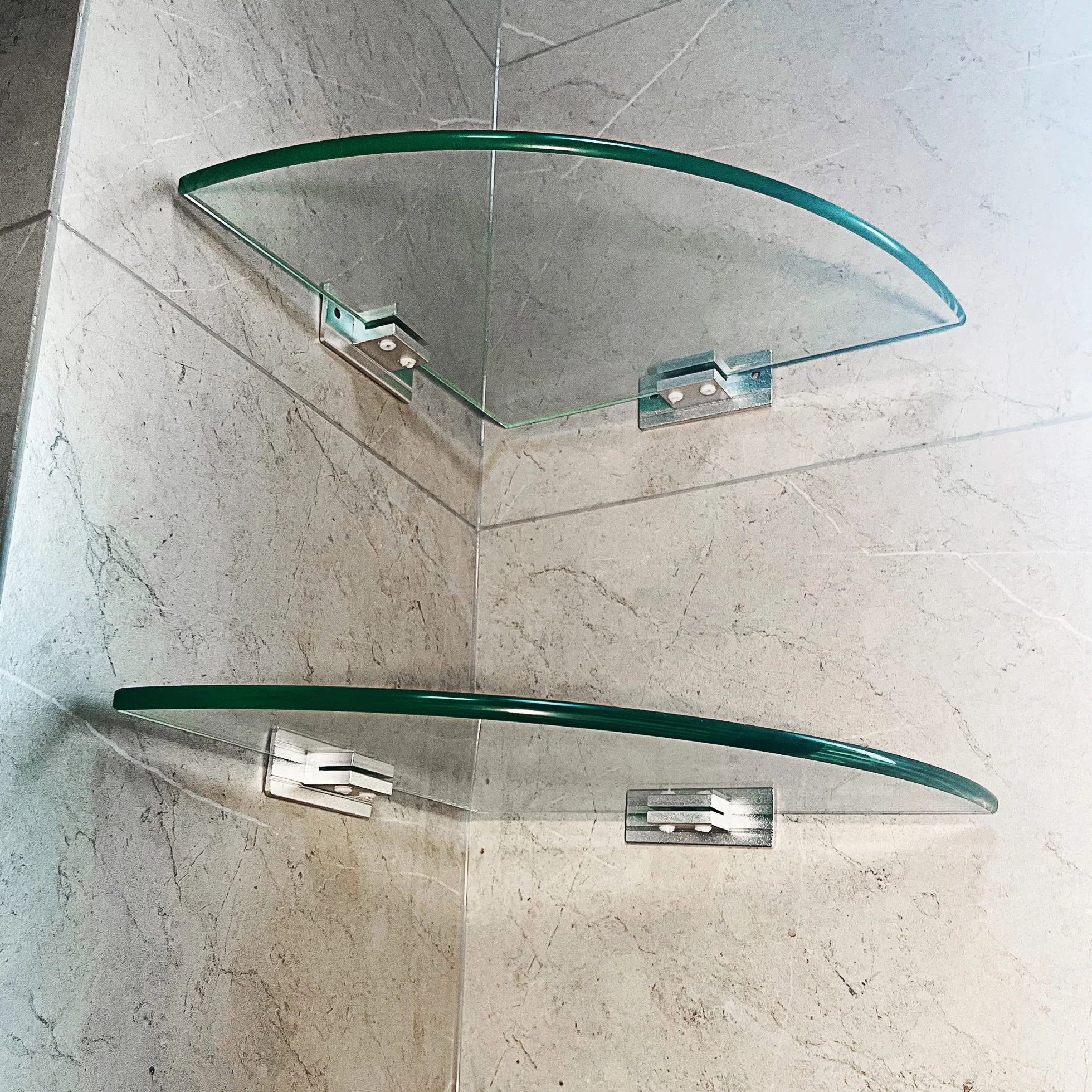 Mensola in vetro temperato da bagno triangolare 8 mm extra spesso 2 pezzi con staffa in alluminio