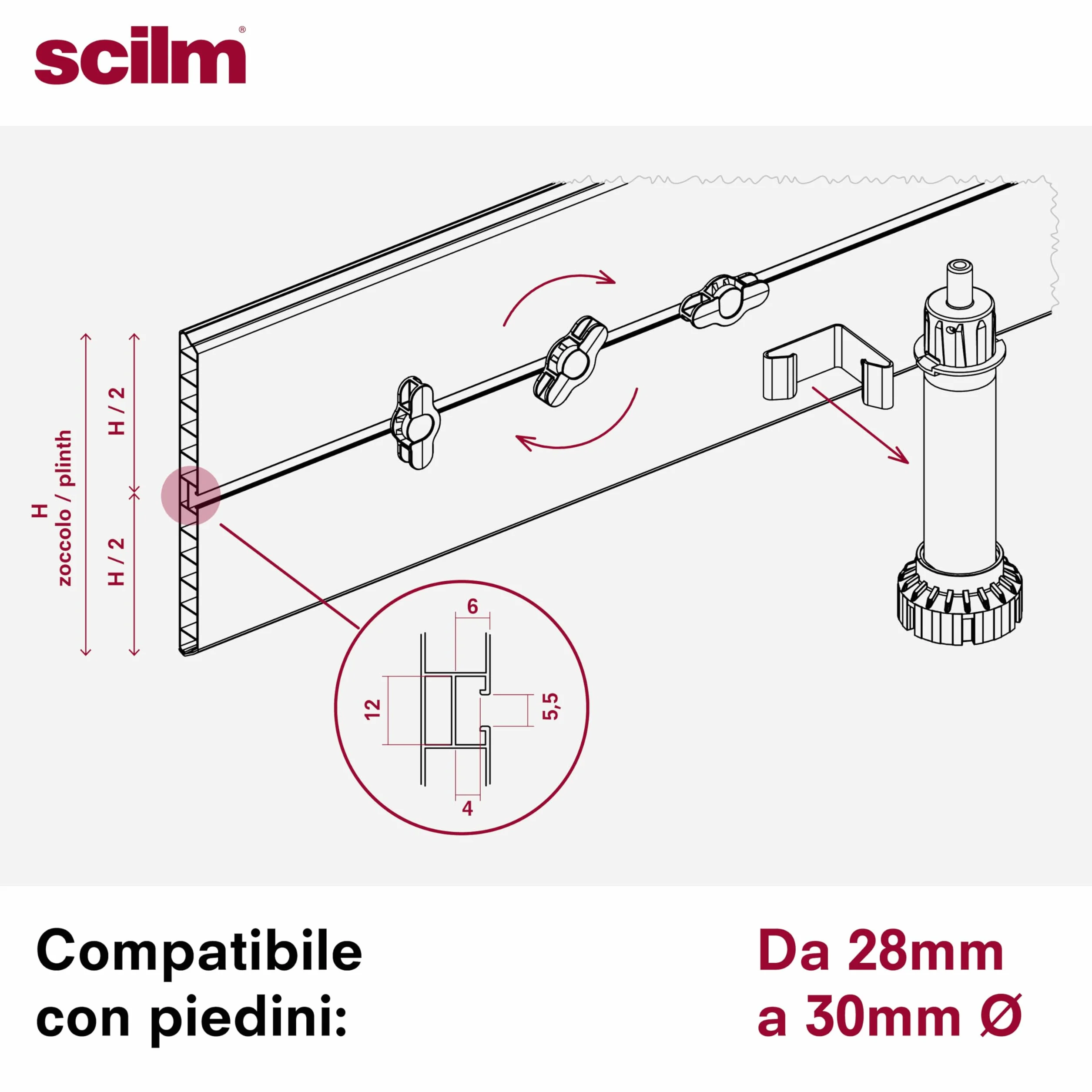Ganci Magnetici per Zoccolo Cucina 10+8 Kit - Compatibile Piedini 28-30 mm Regolo 49-50 mm con Leva Sgancio