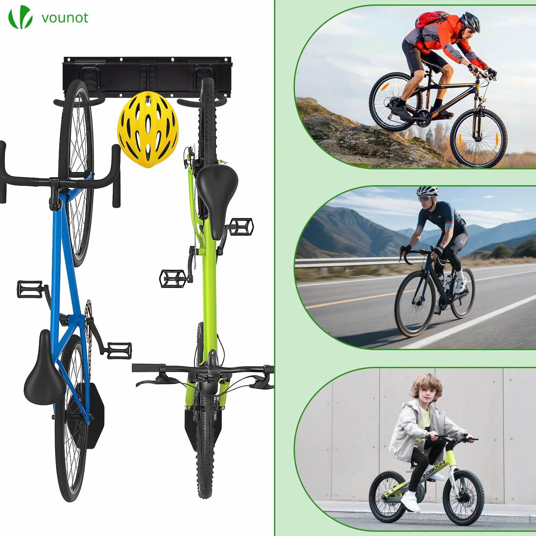VOUNOT Porta Bici da Muro in Metallo per 6 Biciclette + 3 Caschi, Nero