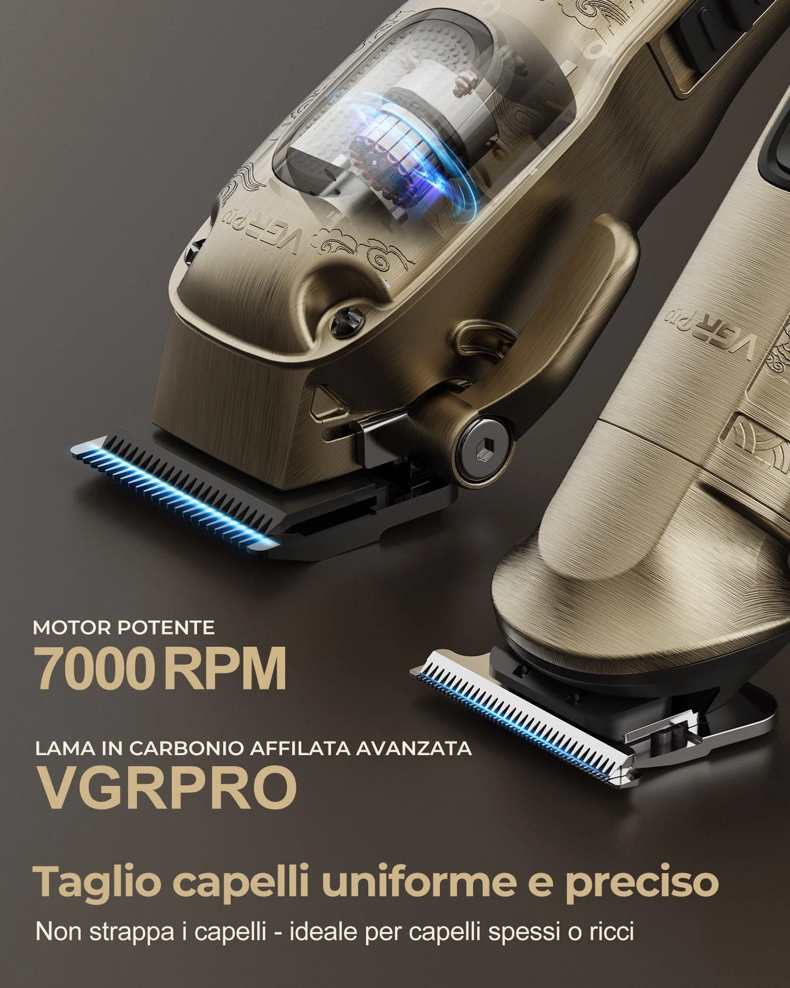 VGRPRO Tagliacapelli uomo professionale, Tagliacapelli Senza Fili per Macchinetta per Capelli, set di Capelli Trimmer e Taglia capelli uomo elettrico Con confezione (Oro)