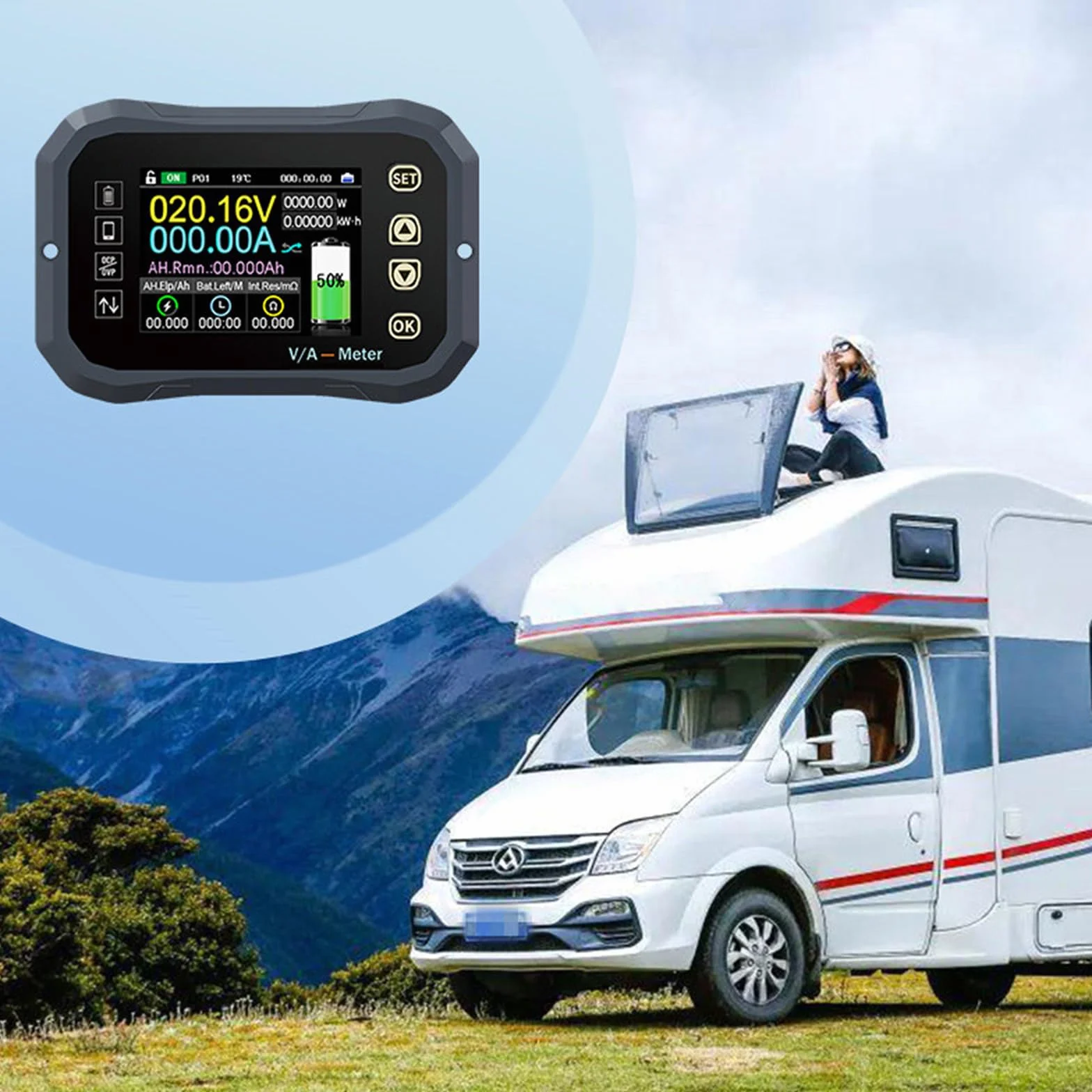 Controllo Mobile Monitor Batteria Amperometro Coulomb 0-120V Digitale APP (KG140F0-400A)