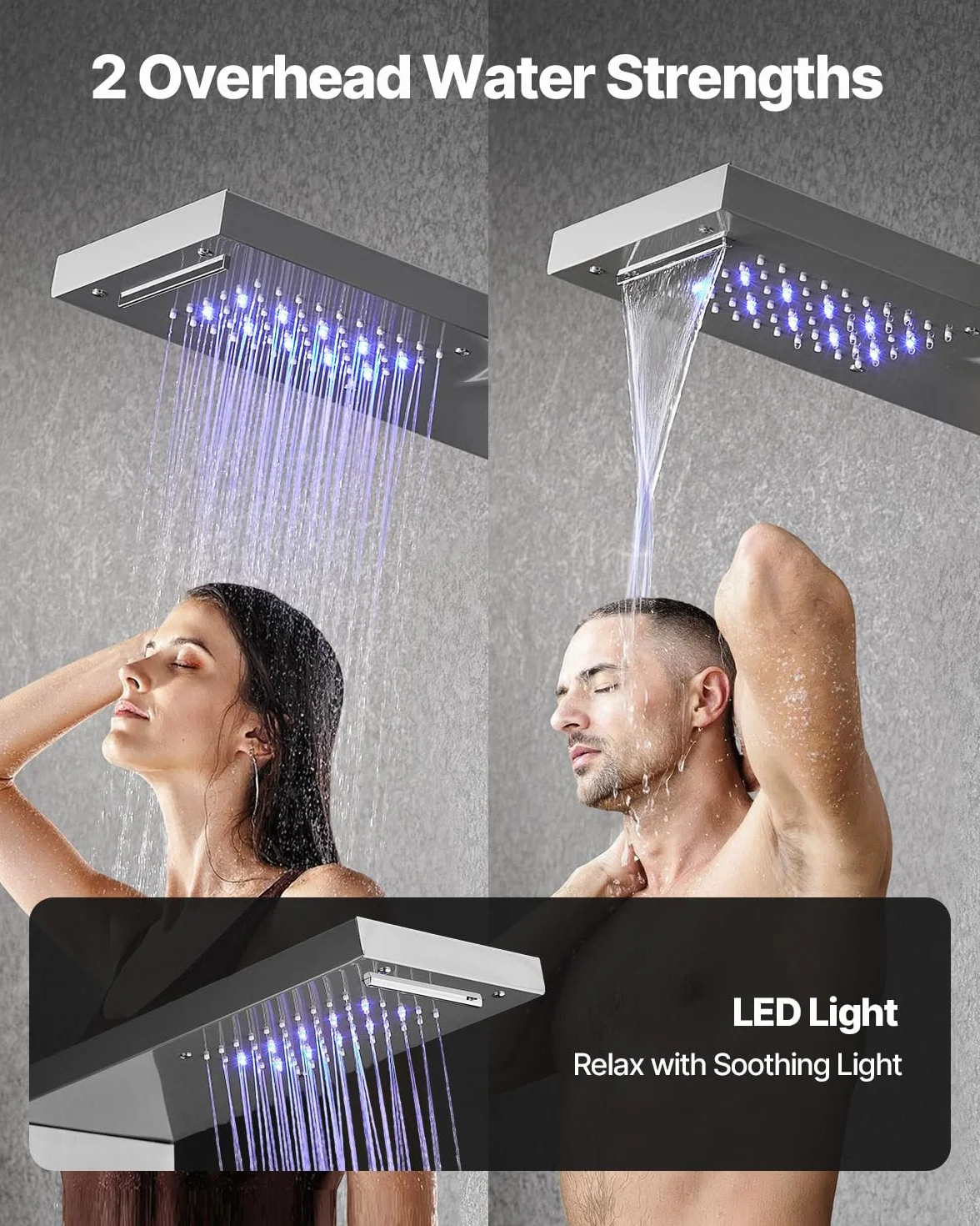 VEVOR Pannello Doccia a Torre con Soffione a Cascata LED, Colonna Doccia in Acciaio Inox Spazzolato 1345 mm, Rubinetto 5 Funzioni con Doccetta e Beccuccio per Vasca