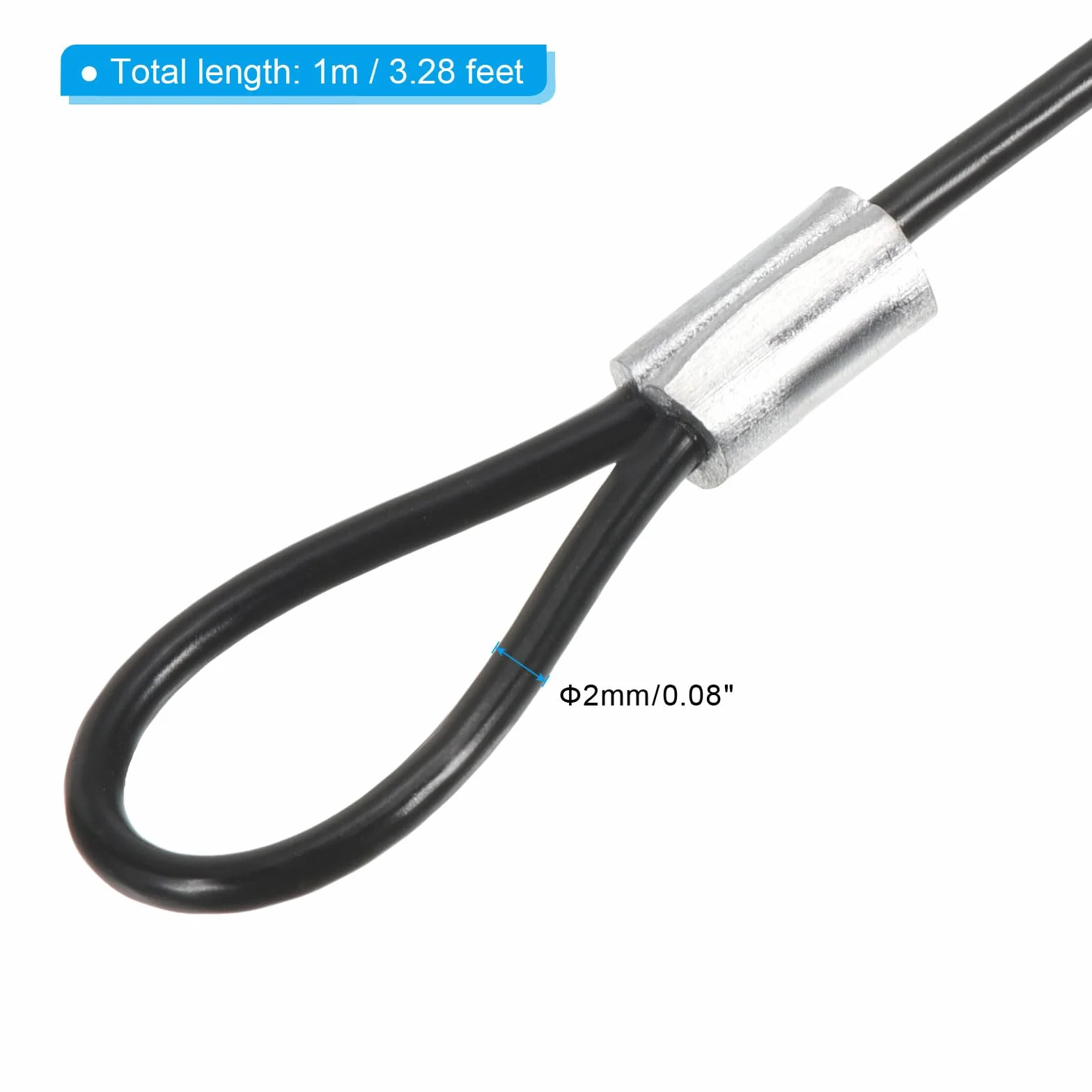 PATIKIL 1m Sicurezza Acciaio Cavo 8pz Inossidabile Acciaio 2mm Dia Cavo di Sicurezza Blocco Filo Corda Antifurto con Doppio Anello Nero