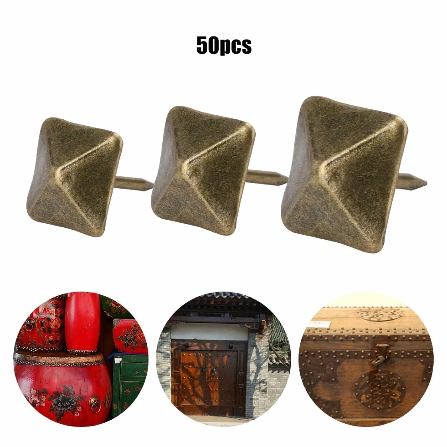 Chiodi da Tappezzeria 50 pezzi, Spille Antiche a Testa Quadrata, Chiodi Decorativi per Mobili