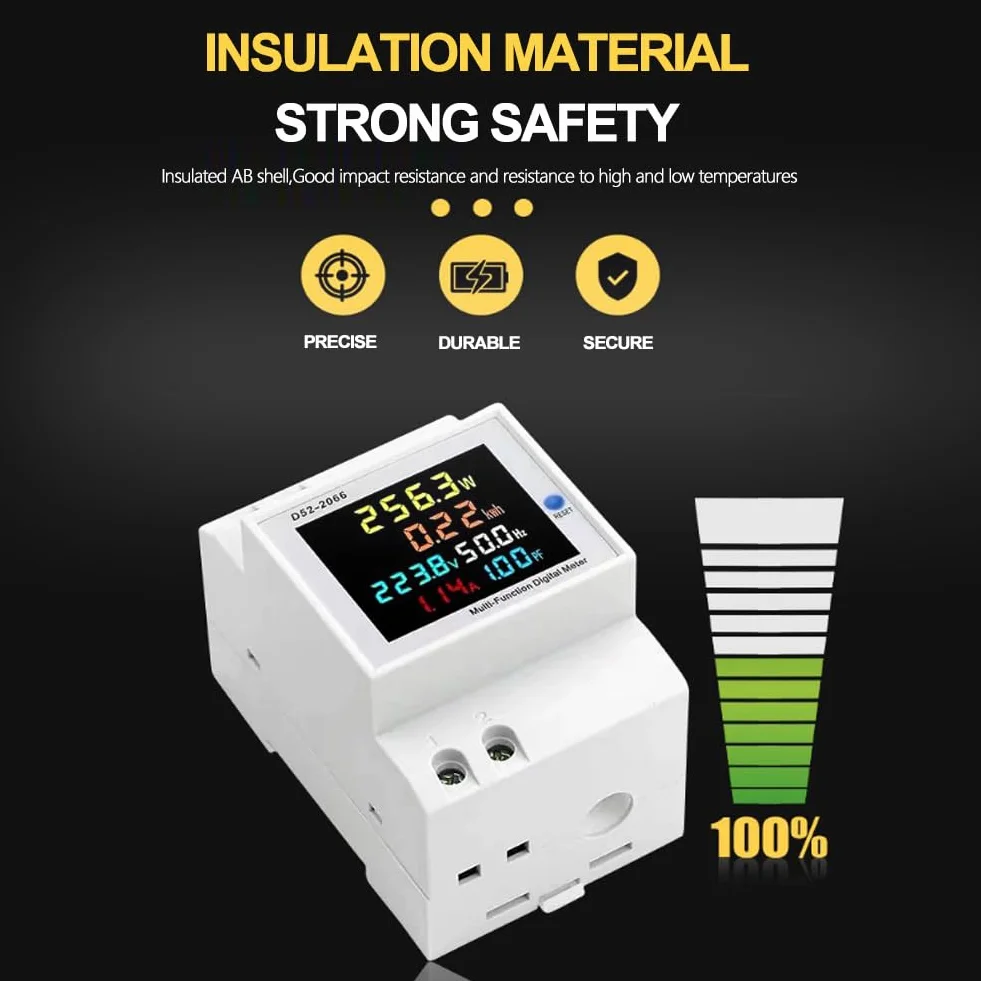 Contatore Energia Elettrica AC40-300V 100A Multifunzione 6 in 1 Digitale Amperometro Voltmetro Guida DIN Monofase 230V