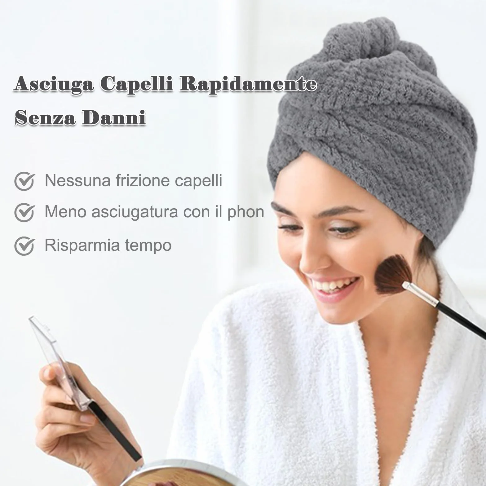 FREATECH Asciugamano Capelli in Microfibra con Texture Waffle, 3 Pezzi Turbante Asciugacapelli, Turbante Capelli Super Morbido e Assorbente con 3 Bottoni per Donna, Bambino, Capelli Lunghi Ricci