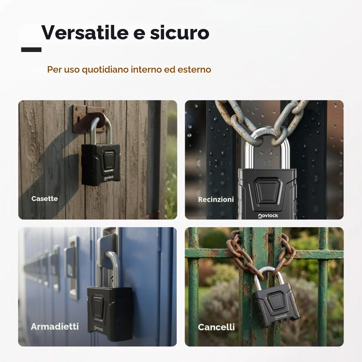 Lucchetto con combinazione impermeabile 8 mm nero per esterni cancelli recinzioni