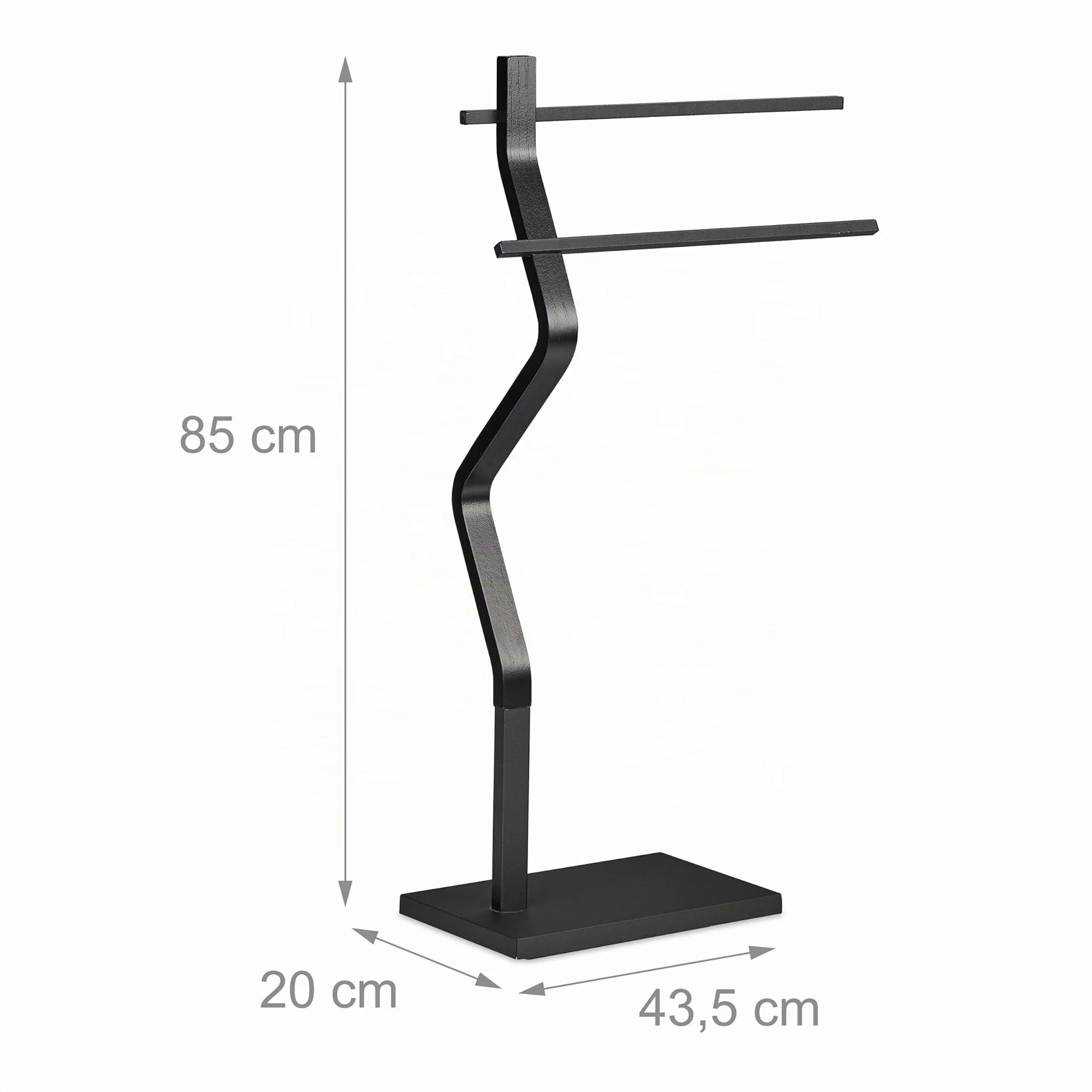 Relaxdays Piantana Portasciugamani Autoportante 2 Bracci Acciaio MDF 85x43,5x20 cm Nero