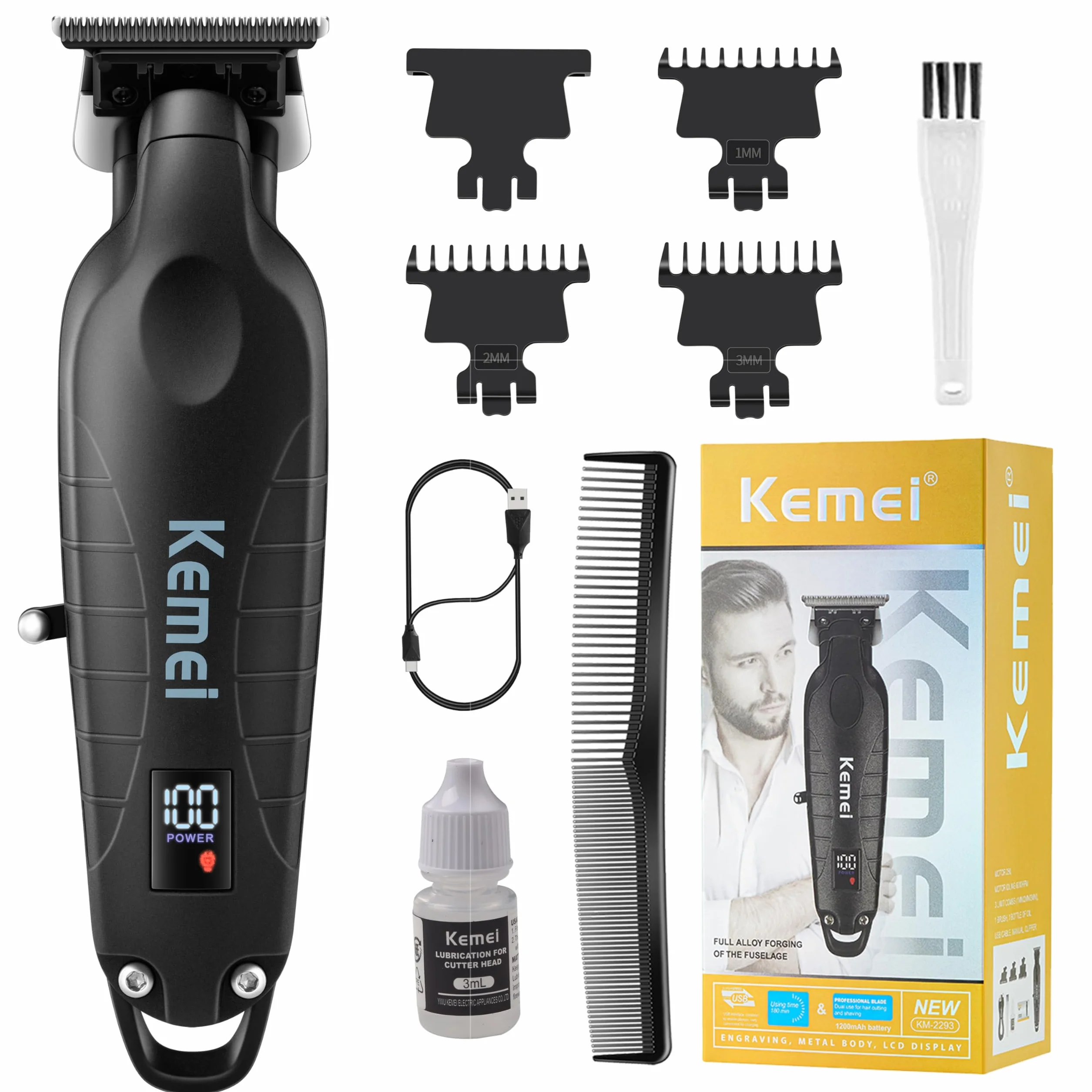 KEMEI 2293 - Tagliacapelli professionale per barbiere con lama a T, ricaricabile senza fili