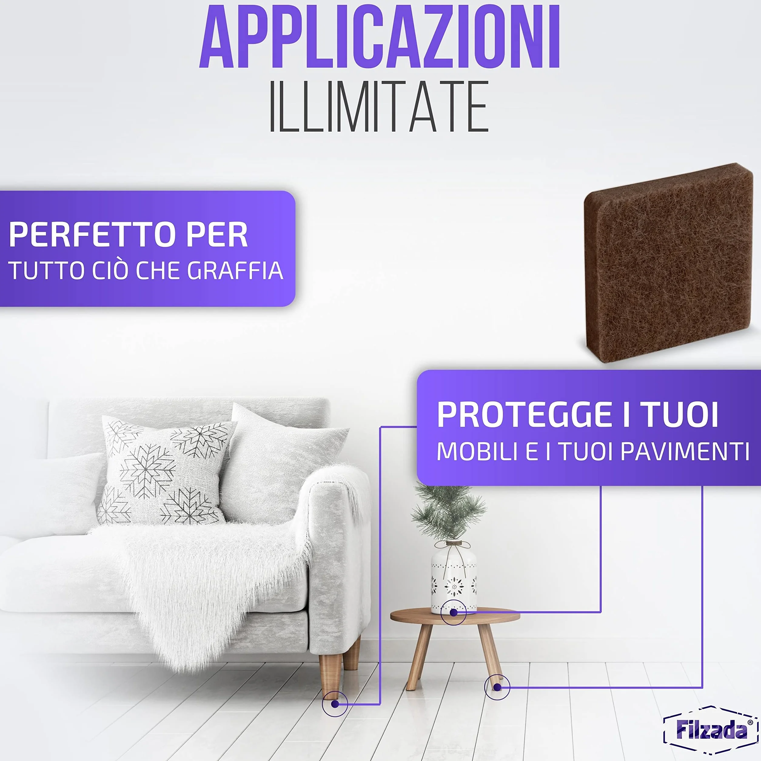 Feltrini autoadesivi 25 x 25 mm quadrato Marrone Feltro professionale per mobili