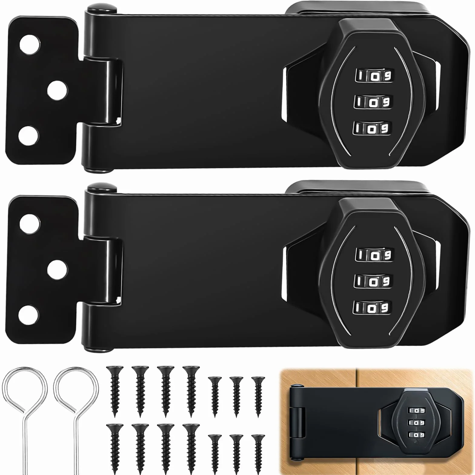 YOUNGSAY 2 Pezzi Serratura a Combinazione 3 Cifre 4 Pollici con Viti Fibbia Hasp Lock per Armadio