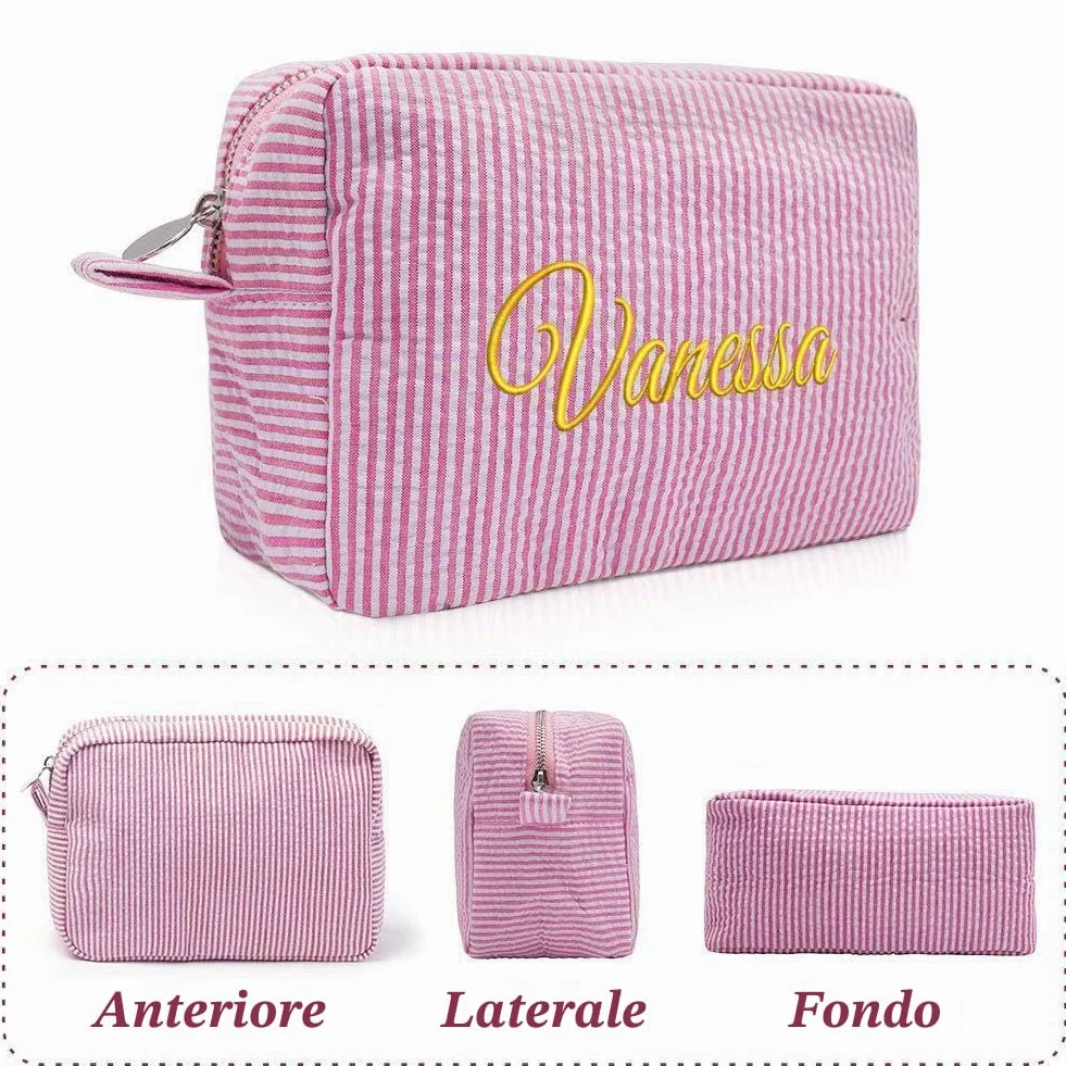 Borsa per trucco personalizzata ricamata in popeline - Organizer cosmetico personalizzato con monogramma, regalo per matrimonio e bomboniera per festa nuziale