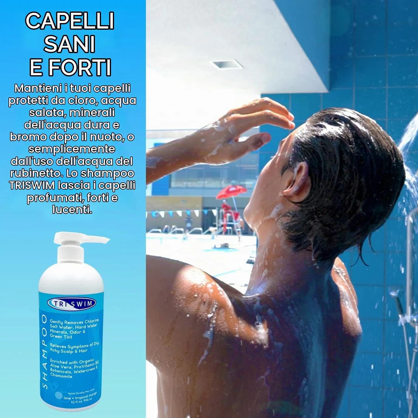 TRISWIM- Shampoo Idratante Per la Rimozione Cloro, Professionale Capelli Idratante Anti Cloro Per Nuotatori, Uomo e Donne Per il Nuoto, Capelli Rimuove la Tinta Verde - 946ml