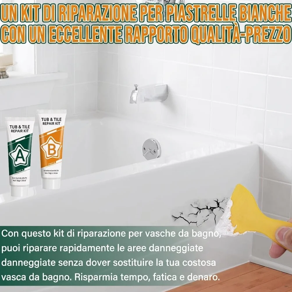 Kit Riparazione Piastrelle Impermeabile per Fibra di Vetro, Porcellana, Ceramica e Smalto