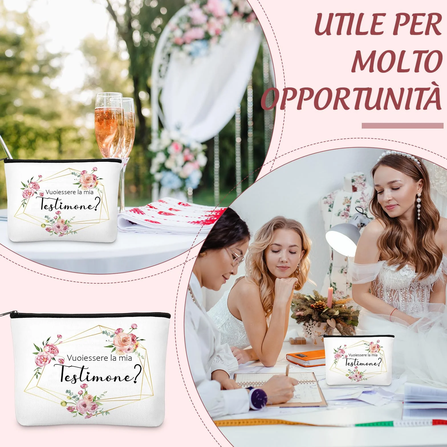 Tenare Set Regalo per Testimone di Nozze Borsa Cosmetica in Tela e Portachiavi con Scritta Vuoi Essere la Mia Testimone Regalo per Damigella d'Onore Rischiesta Proposta Testimone di Nozze