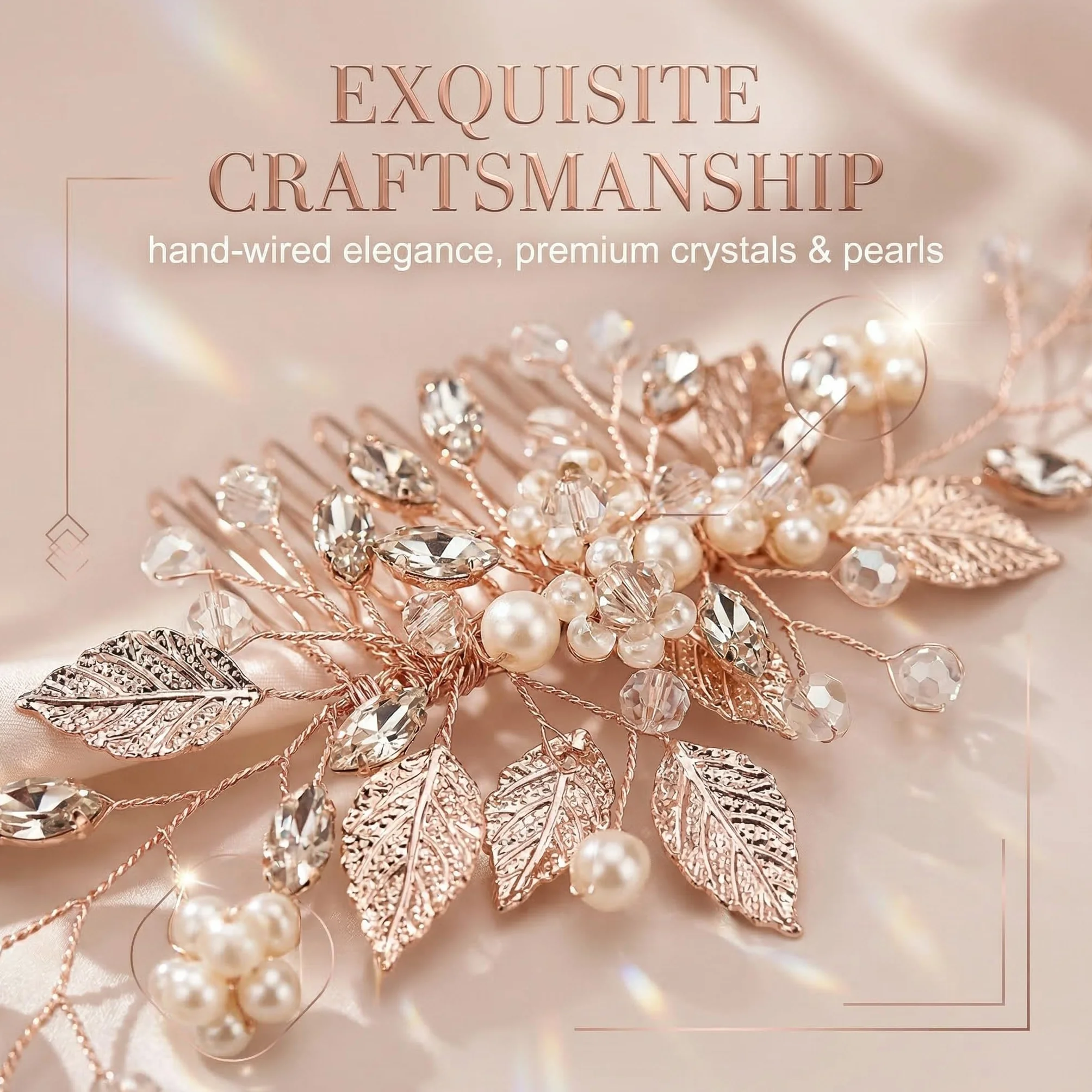 Accessori Capelli Sposa Oro Rosa, Pettini per Capelli da Sposa con Fiore e Perle, Fermaglio Capelli Sposa Donna, Accessorio per Capelli da Sposa in Cristallo per Donne e Ragazze