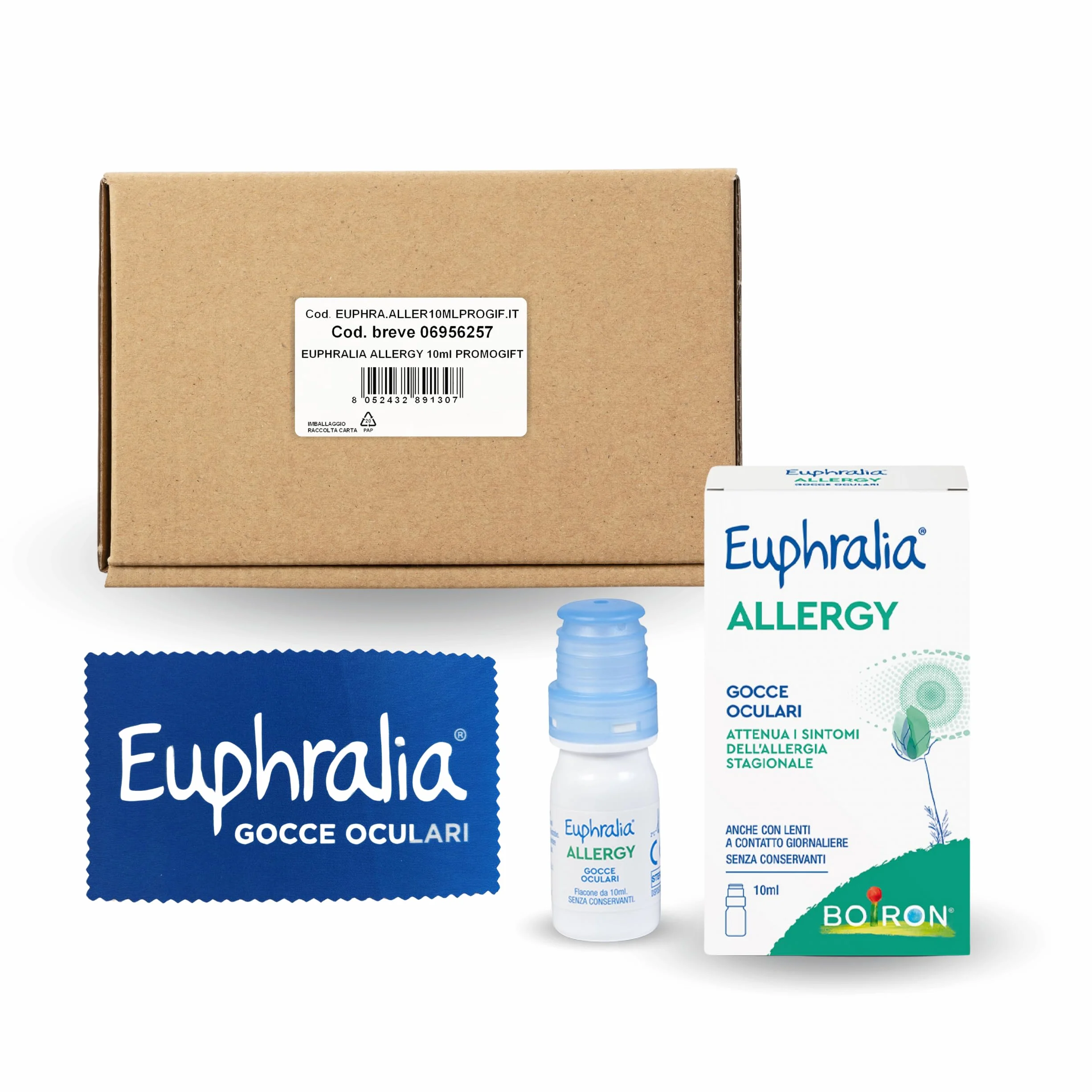 Euphralia Allergy - Gocce Oculari, Allergia, Congiuntivite Allergica, Fastidio Oculare, con Acido laluronico e Vitamina B12 - Flacone da 10 ml + Panno occhiali
