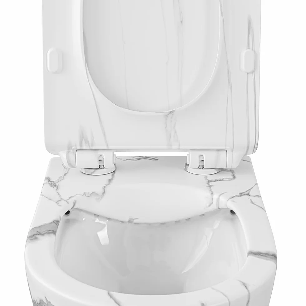 Set Sanitari Sospesi Rimless Ceramica Effetto Marmorizzato Bianco Linea Tokyo L 36 x P 55 x H 33 cm Sedile Soft-Close