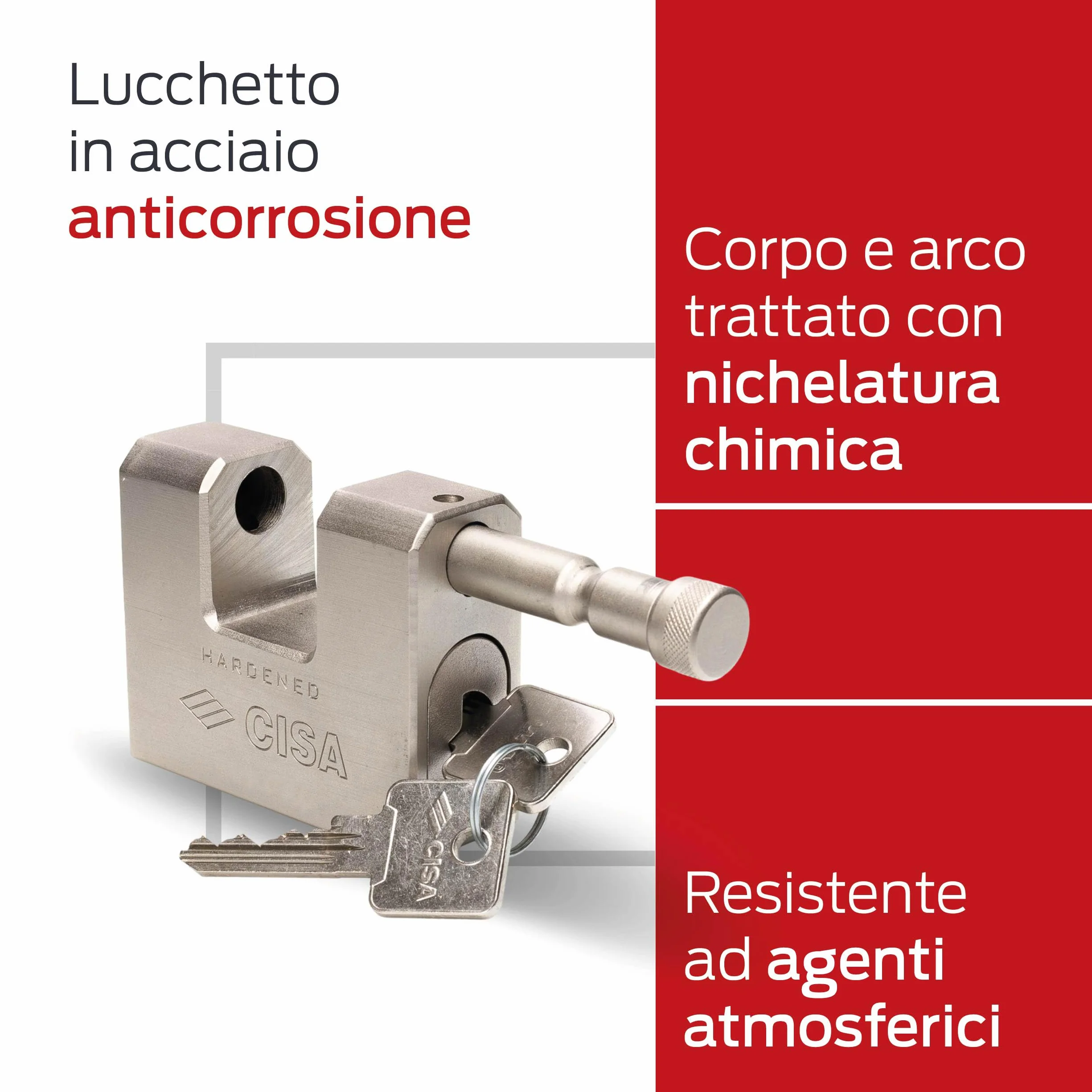 CISA Lucchetto Antiscasso Corazzato Acciaio Monoblocco 12855L840 Chiave LIM 84 mm