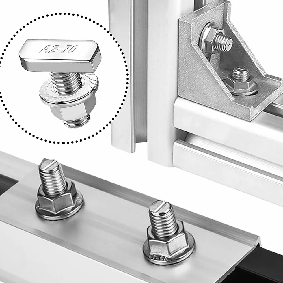 Viti a testa martello M8 x 20 in acciaio inox A2-70 con dadi flangiati 15 pezzi per montaggio solare PV
