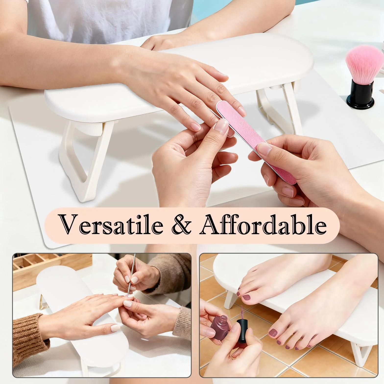 Poggiamano per Unghie Manicure,Poggiamano per Unghie in Pelle PU con Base Antiscivolo,appoggia mani per unghie Pieghevole,Cuscino per manicure,Design Ergonomico per Salon e Casa,Bianco