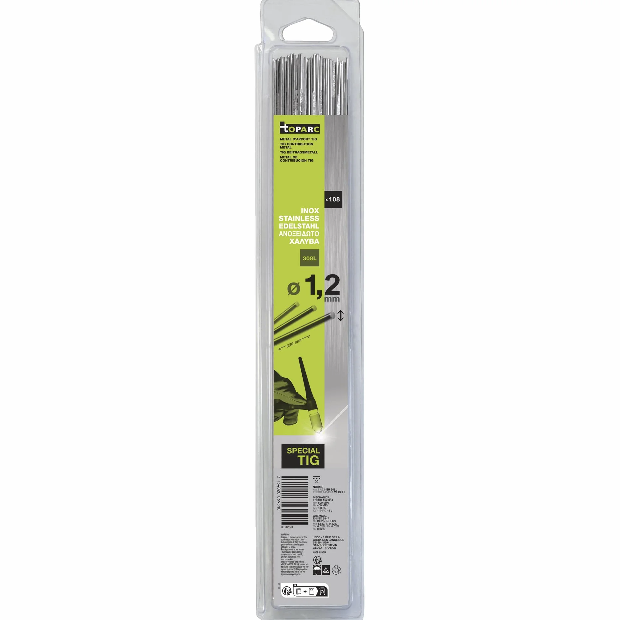 GYS 108 BACCHETTE TIG INOX 308L Ø1,2-330mm Blister 0,33kg