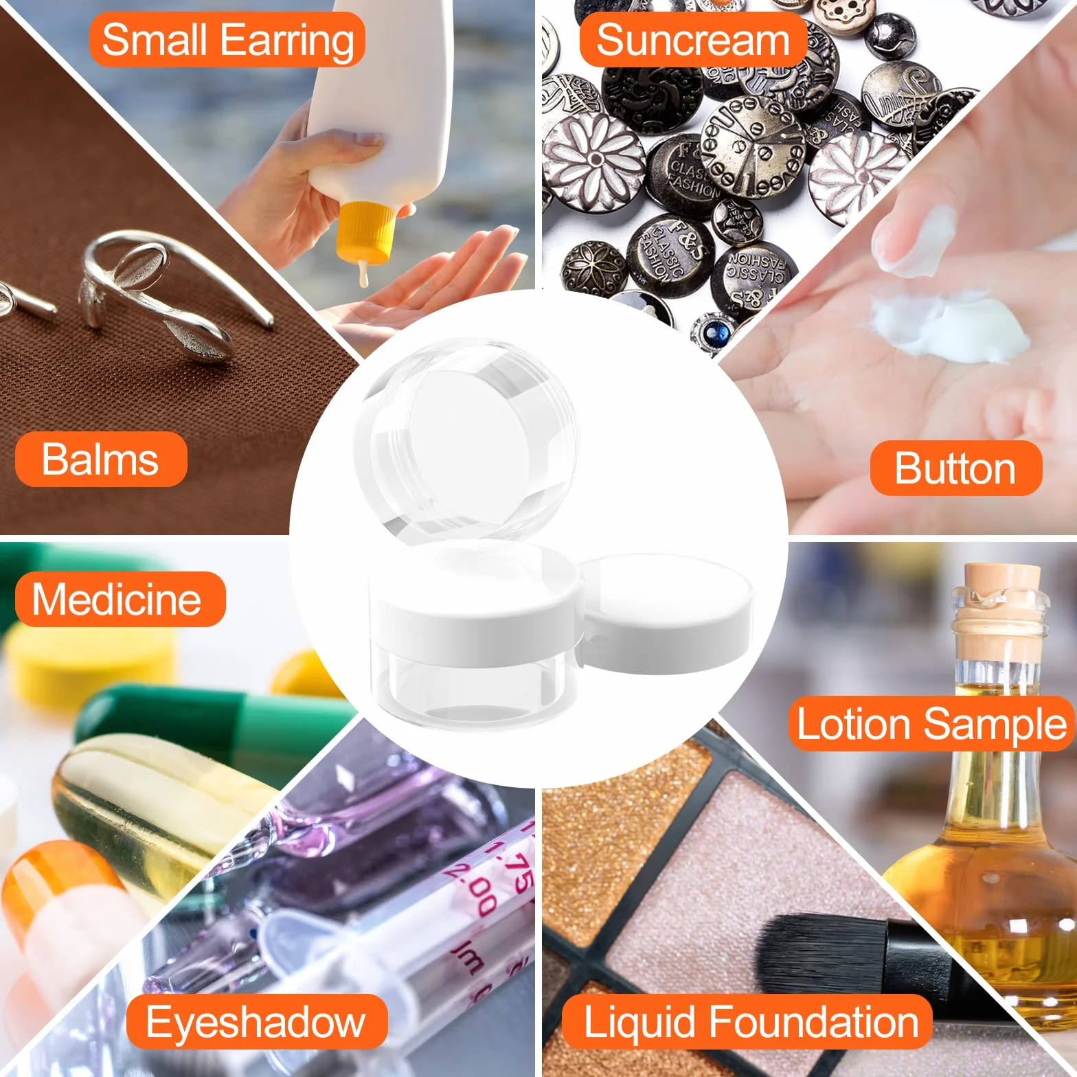 Newaner 60 Pezzi Barattolo Cosmetici, 10g10ml Mini Vasetto Trasparente con Tappo a vite Vasetti Plastica, lattina vuota con adesivi, per trasportare trucco, creme, lozioni, mini candele(Bianco)
