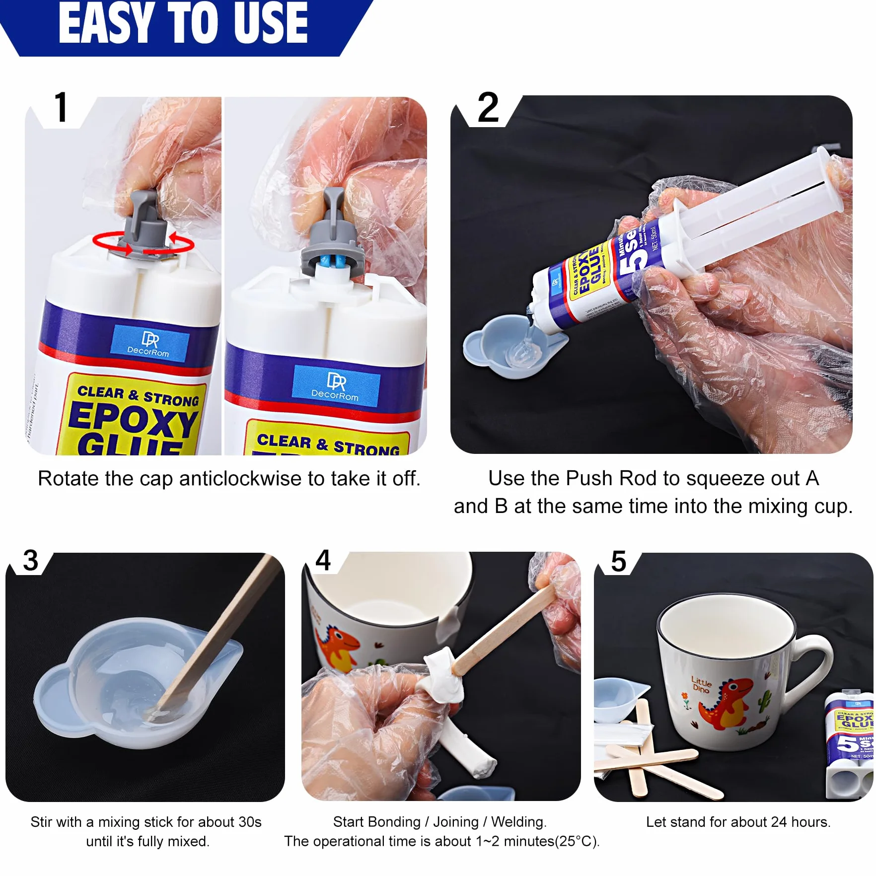 Colla Epossidica Bicomponente 100ml Adesivo Epossidico a Indurimento Rapido 5 Minuti Trasparente