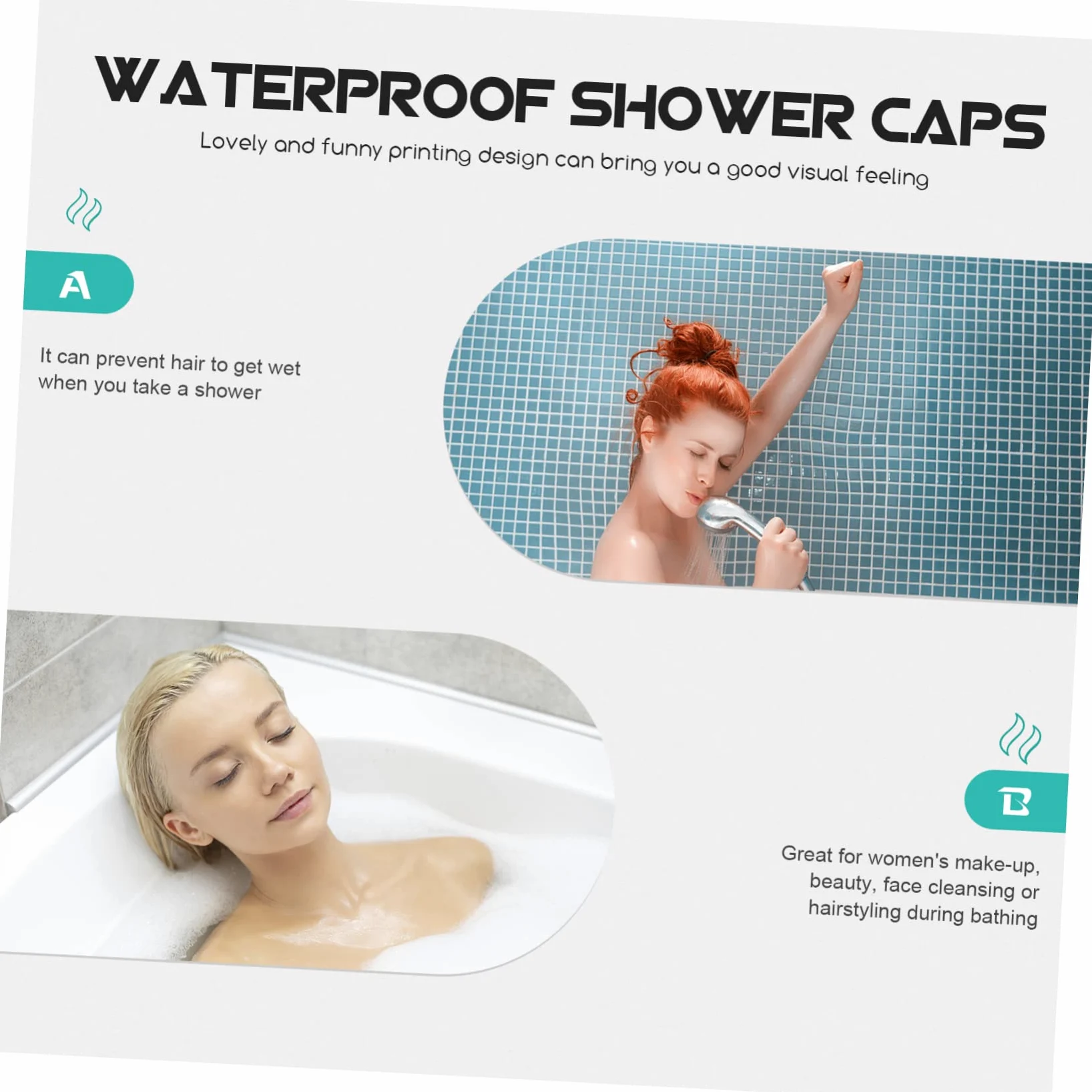 Healvian 6pezzi Cuffie Da Bagno Elastiche Impermeabili Poliestere Per Donna Per Makeup e Spa Design Elegant e Resistenti Al