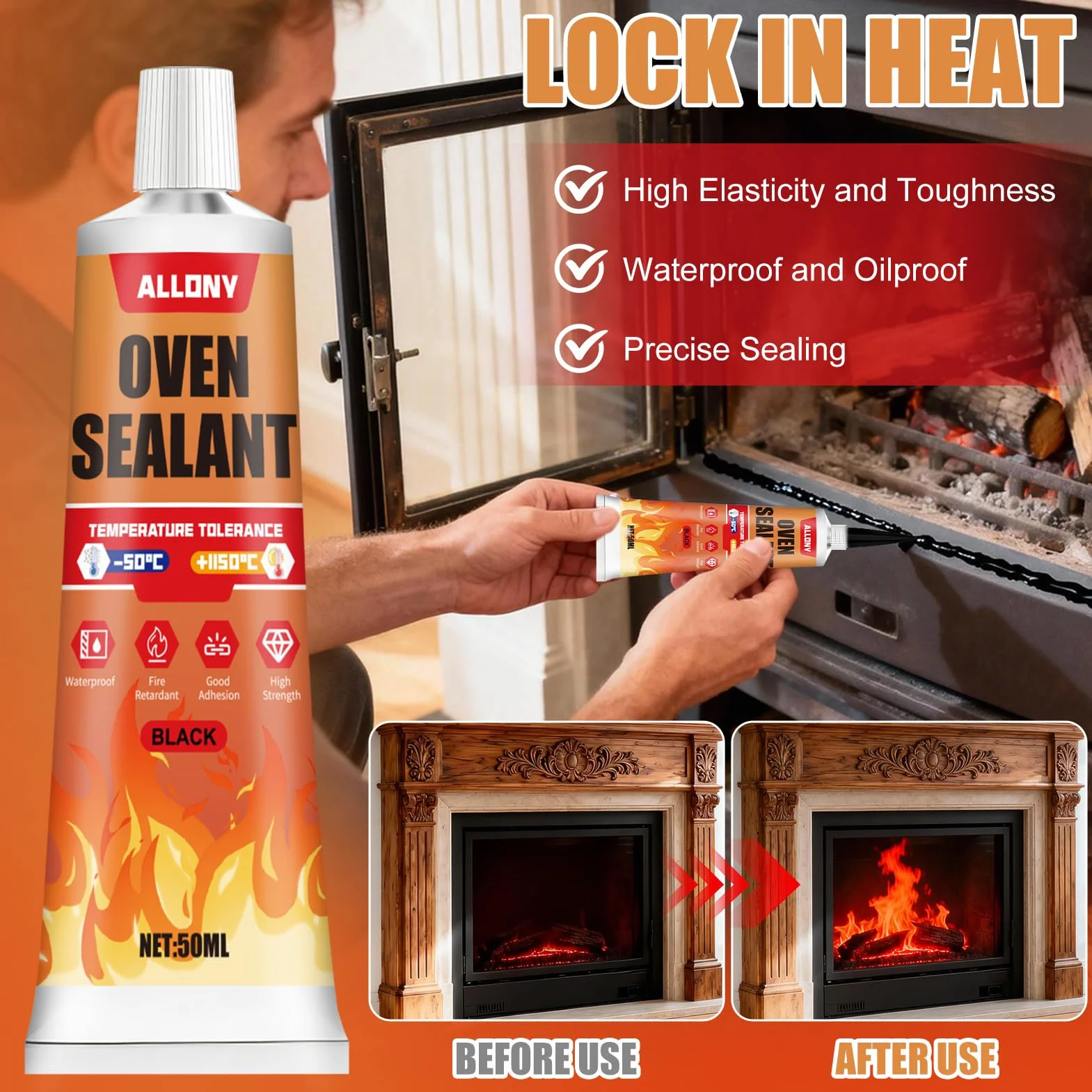 Silicone Alte Temperature 1000 Gradi 100ML per Forno Stufa Vetro Caminetti
