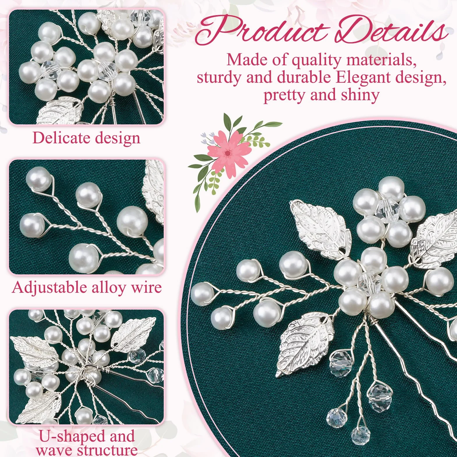 Kiiwah 11 Pezzi Forcine Capelli Sposa, Accessori Capelli Sposa con Perle Eleganti per Donne Ragazze Festa (Argento)