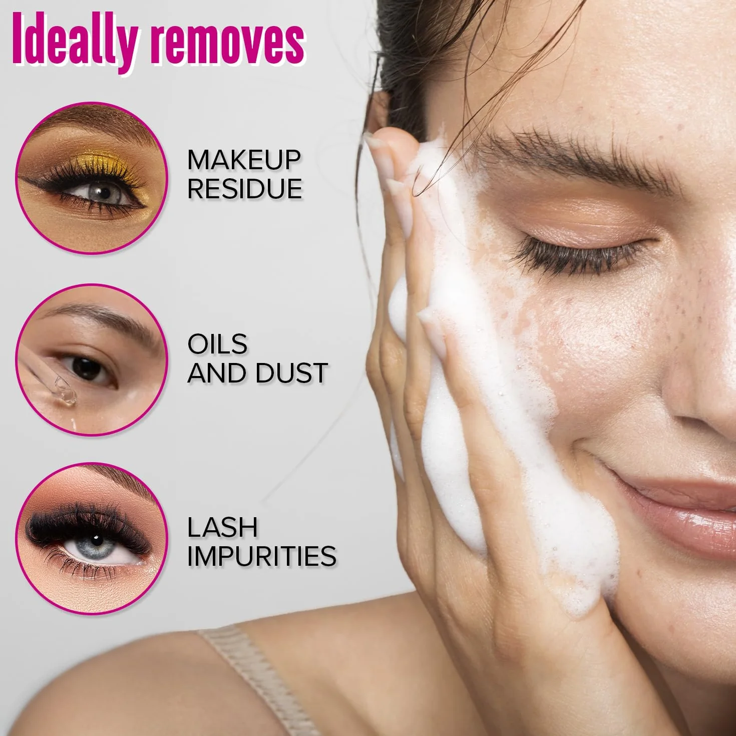STACY LASH Kit di shampoo per ciglia da 50 ml, detergente schiumogeno con bobine di ciglia e flacone per risciacquo, tampone detergente e pennello per extension di ciglia, ciuffetti e ciglia naturali