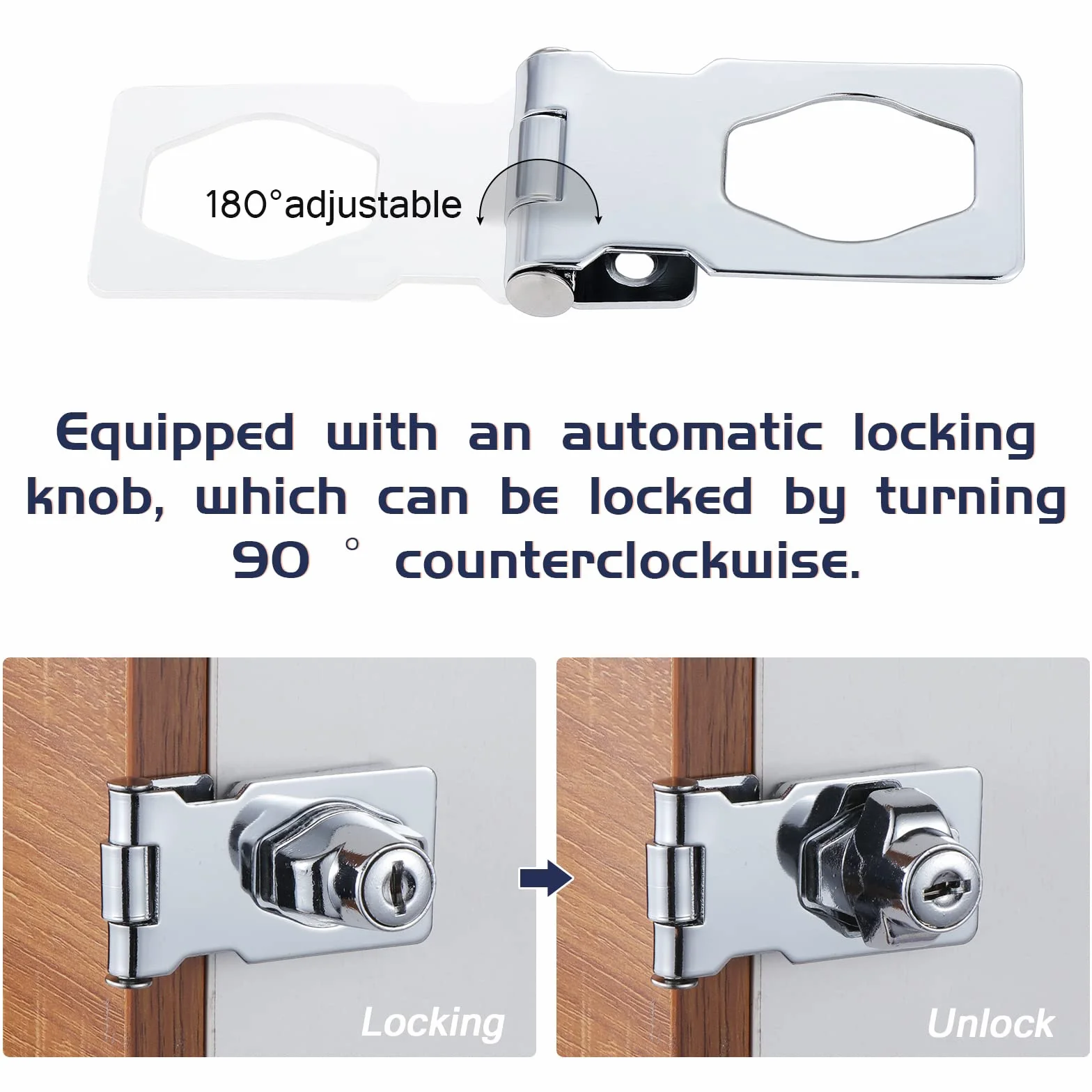 Gueenky 4 Pezzi Lucchetto Hasp in Acciaio Inox 2,5 Pollici Chiavistello Serratura per Porte Mobili