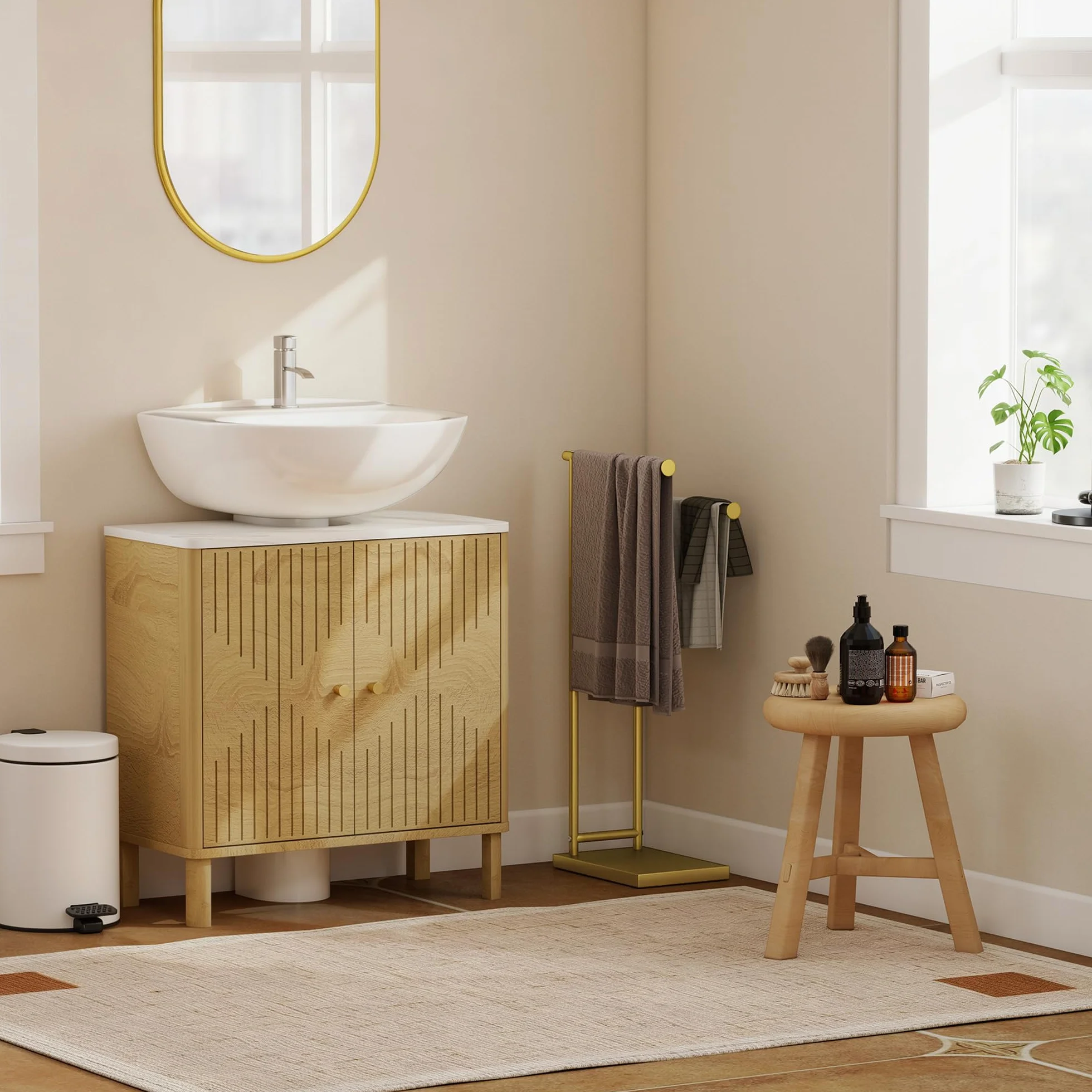 HOMCOM Portasciugamani da terra a 2 livelli scala da bagno metallico 35,5 x 20 x 78 cm oro
