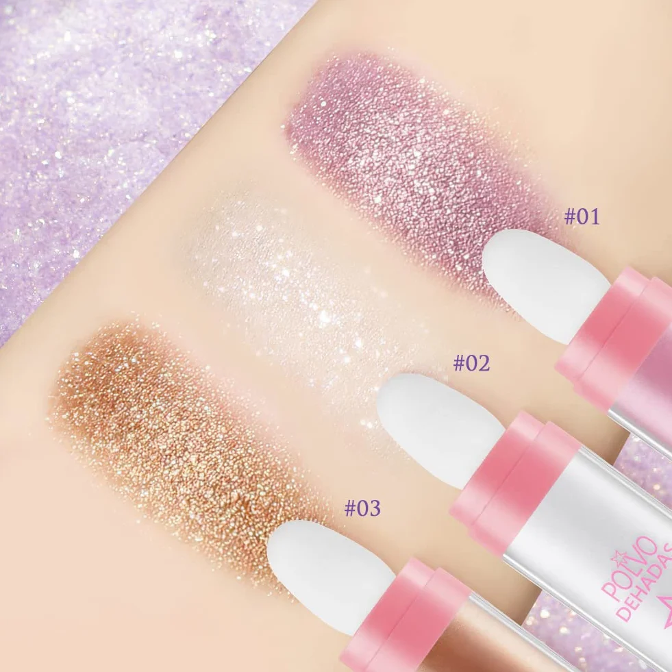 AOOWU Powder Stick, Polvere Corpo Glitter Evidenziatore in Polvere per Viso e Capelli, Patting Powder con Effetto Brillante per Festival e Feste(Bianco)