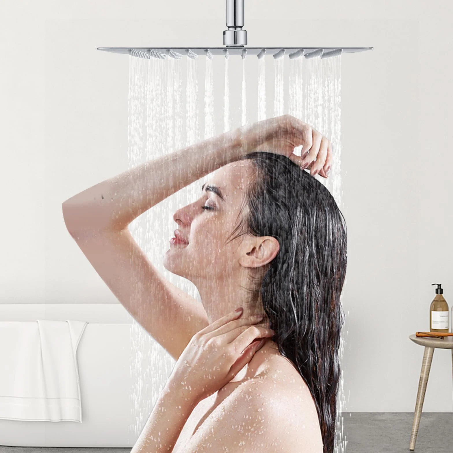 Soffione Doccia Fisso Quadrato 30x30 cm 304 Acciaio Inox Pioggia 144 Ugelli Silicone Anticalcare Regolabile 360° Cromo