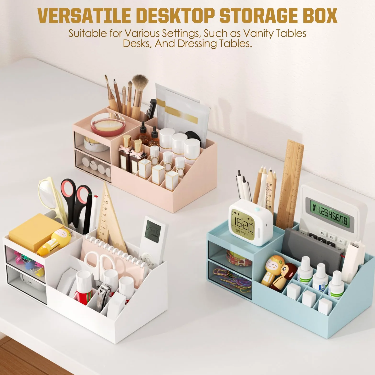 Subsky Portatrucchi con Cassetti - Contenitore Cosmetici, Organizzatore per Cura della Pelle, Organizzatore Multifunzione per Ufficio, Scatola per Cosmetici con Cassetti per Toeletta, Bagno, Rosa
