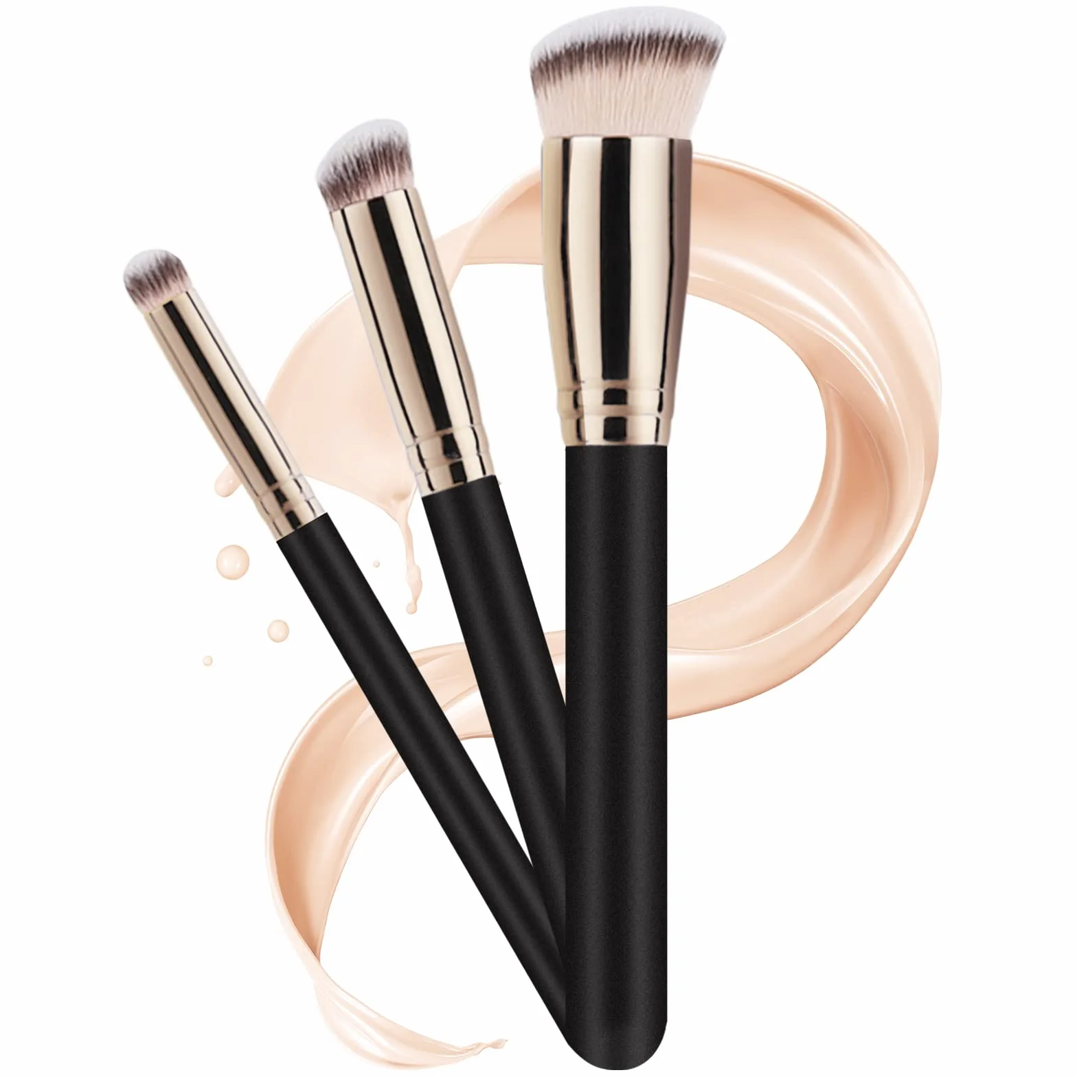 Pennello Fondotinta Liquido, 3 Pezzi Pennello Correttore Viso Blush Make Up Contouring, Perfetto Per Qualsiasi Look, Funziona Con Liquidi, Smalti, Creme, Modellanti, Fard e Ciprie Fissanti