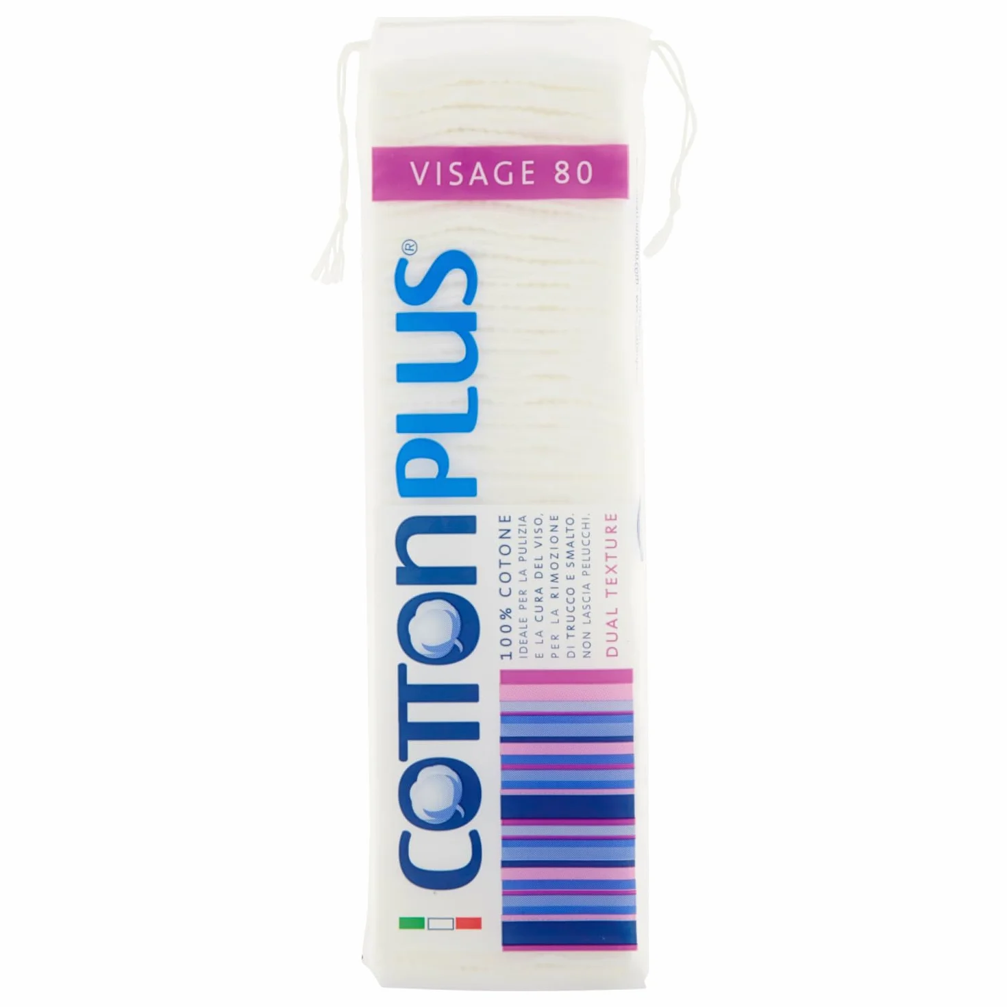 Cotton Plus VISAGE 80 pz. - LINEA BEAUTY | DISCHETTI PRETAGLIATI 100% PURO COTONE | Dischetti struccanti per la pulizia del viso soffici e resistenti.
